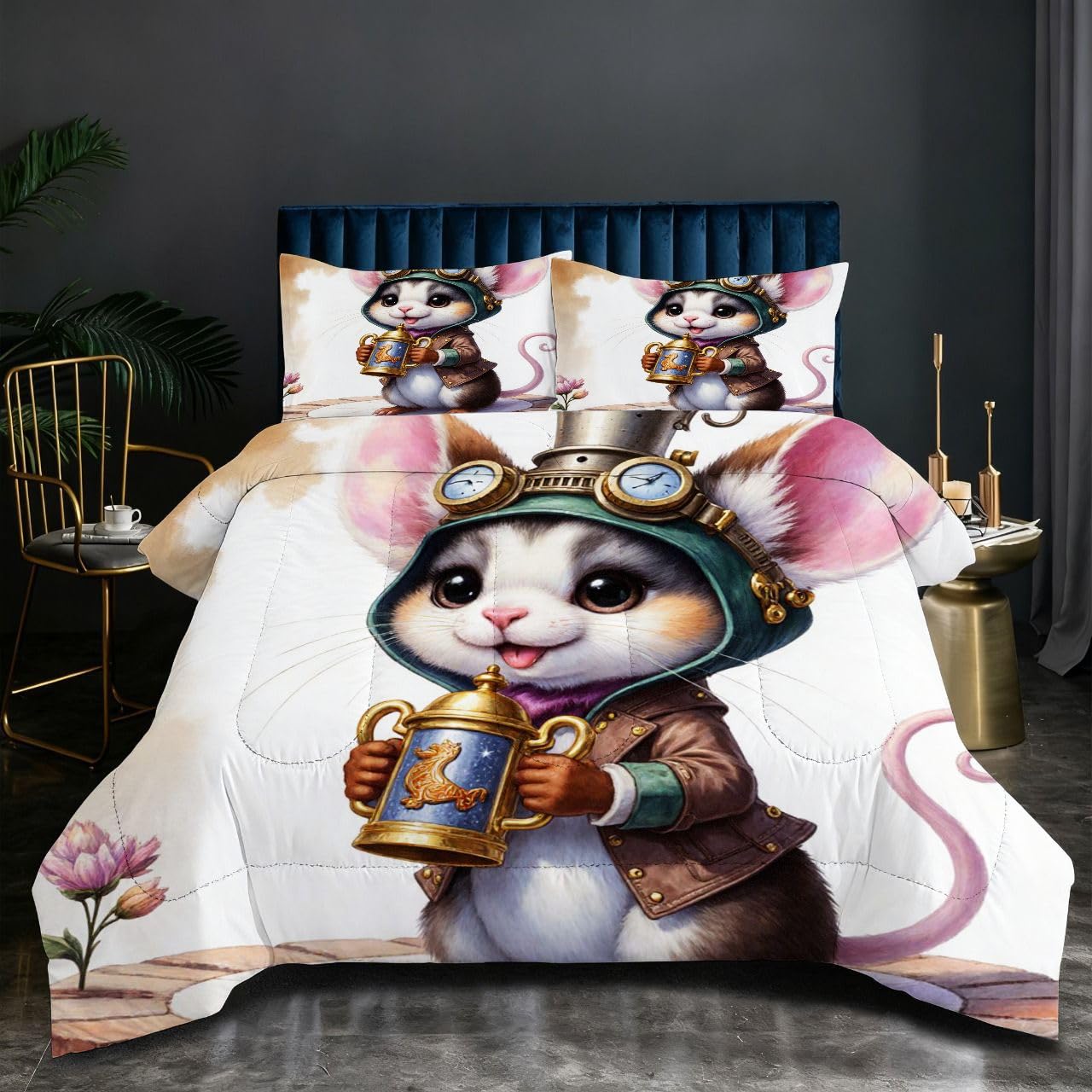 Couette imprimé 3D 220x240 cm coton 200GSM poids ideal souris colorée O49