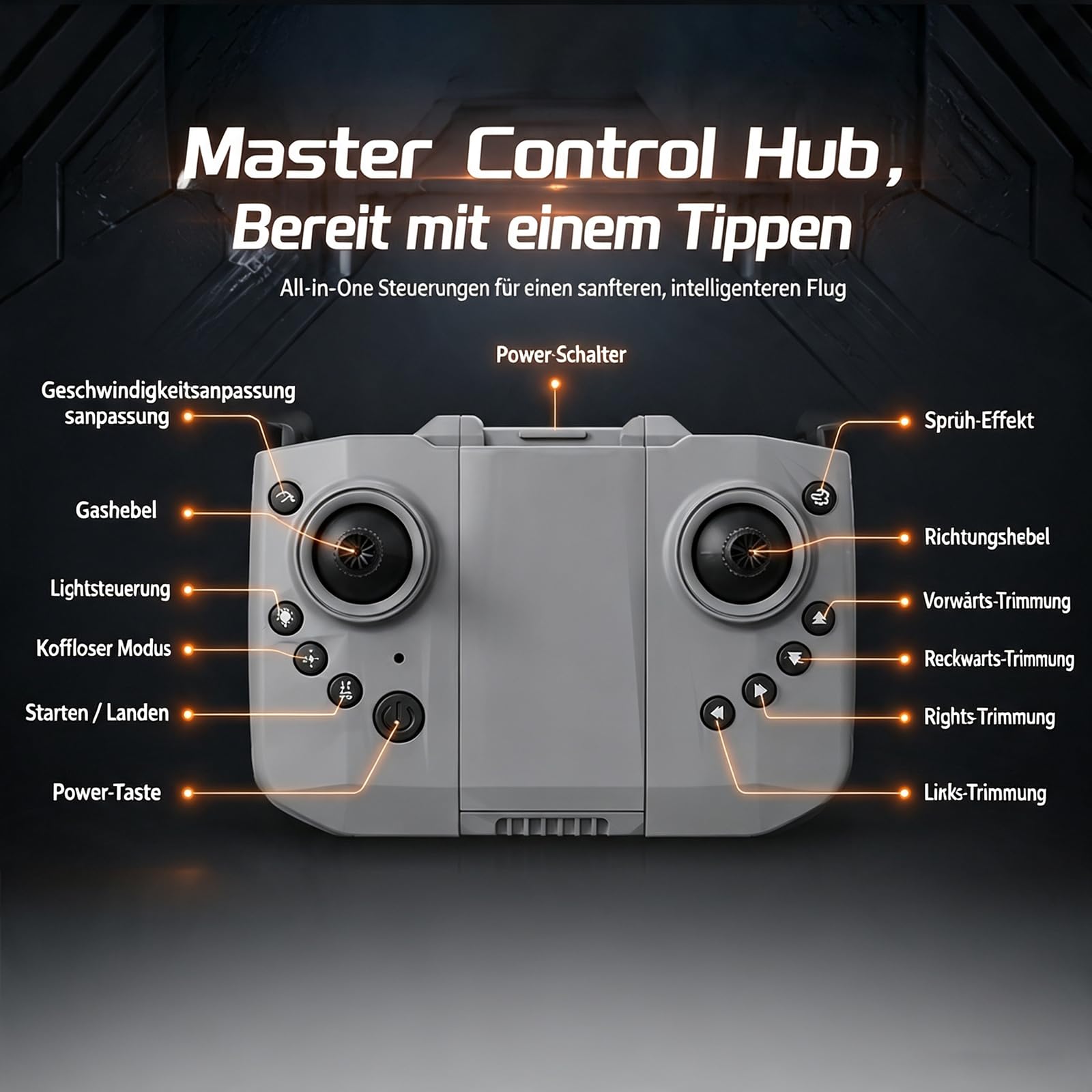 Bürstenlose Faltbare RC Drohne mit Raketen-Sprühfunktion, LED-Licht Kamera Drohne für Erwachsene Kinder, 4-Achsen-Flugzeug mit Höhenhaltung, Fernsteuerung Raumfahrt Flugzeug für Outdoor (Grau)