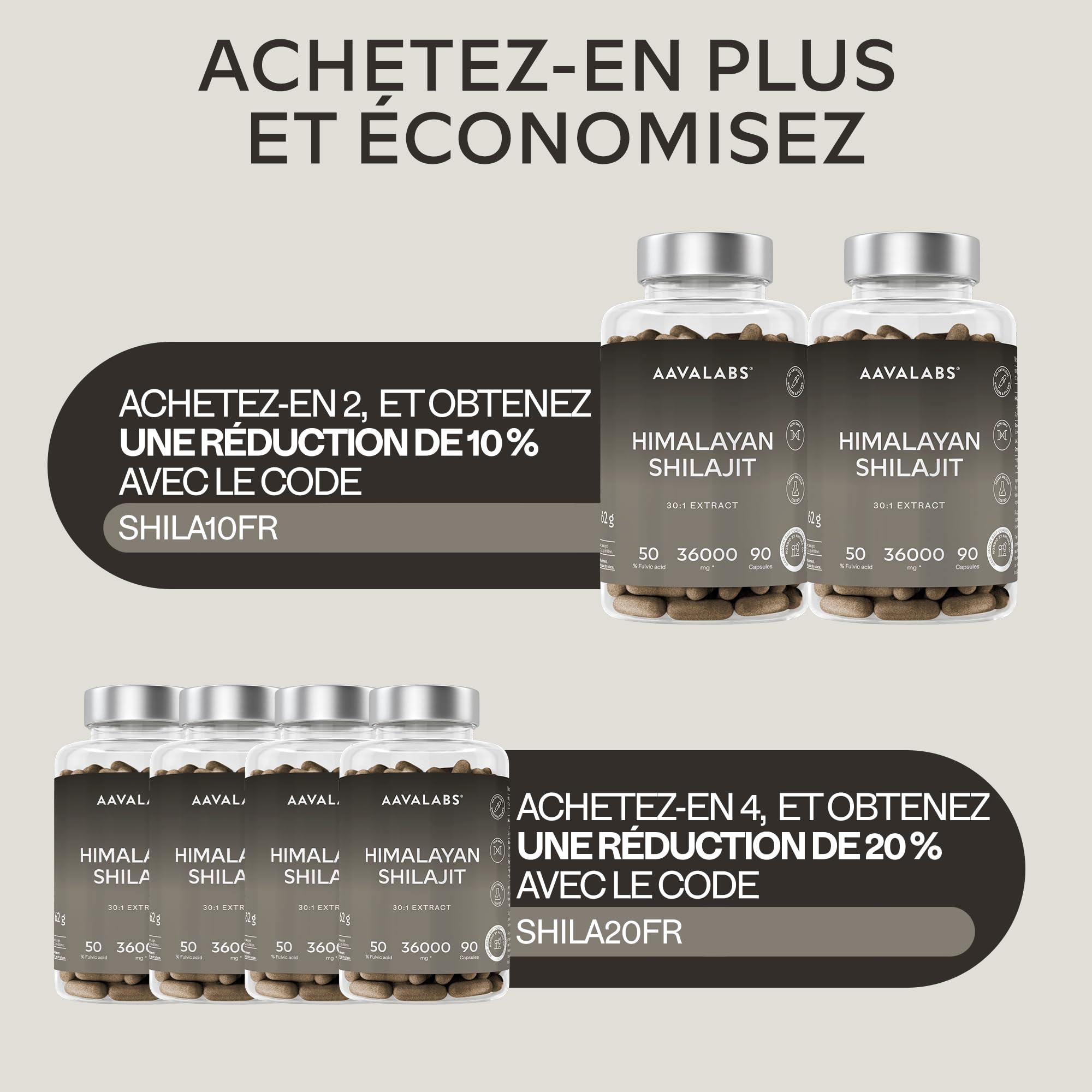 Shilajit Pure Himalaya 36000mg Extrait 30:1 | 50% Acide Fulviques Qualité Premium - Shilajite Energie et Immunité 100% Végétalien, Pur, Sans Additifs - 90 Pure Himalayan Shilajit Gélules