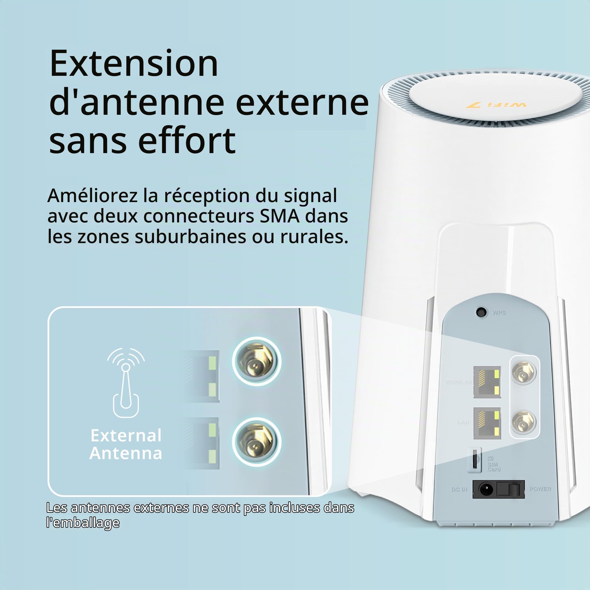 Routeur D-Link G536 WiFi 7 5G avec Emplacement SIM, antennes externes (Double SMA), BE3600, 5G Jusqu’à 4,67 Gbit/s, Deux Ports 2,5 Gigabit, basculement WAN Auto, Compatible Mesh