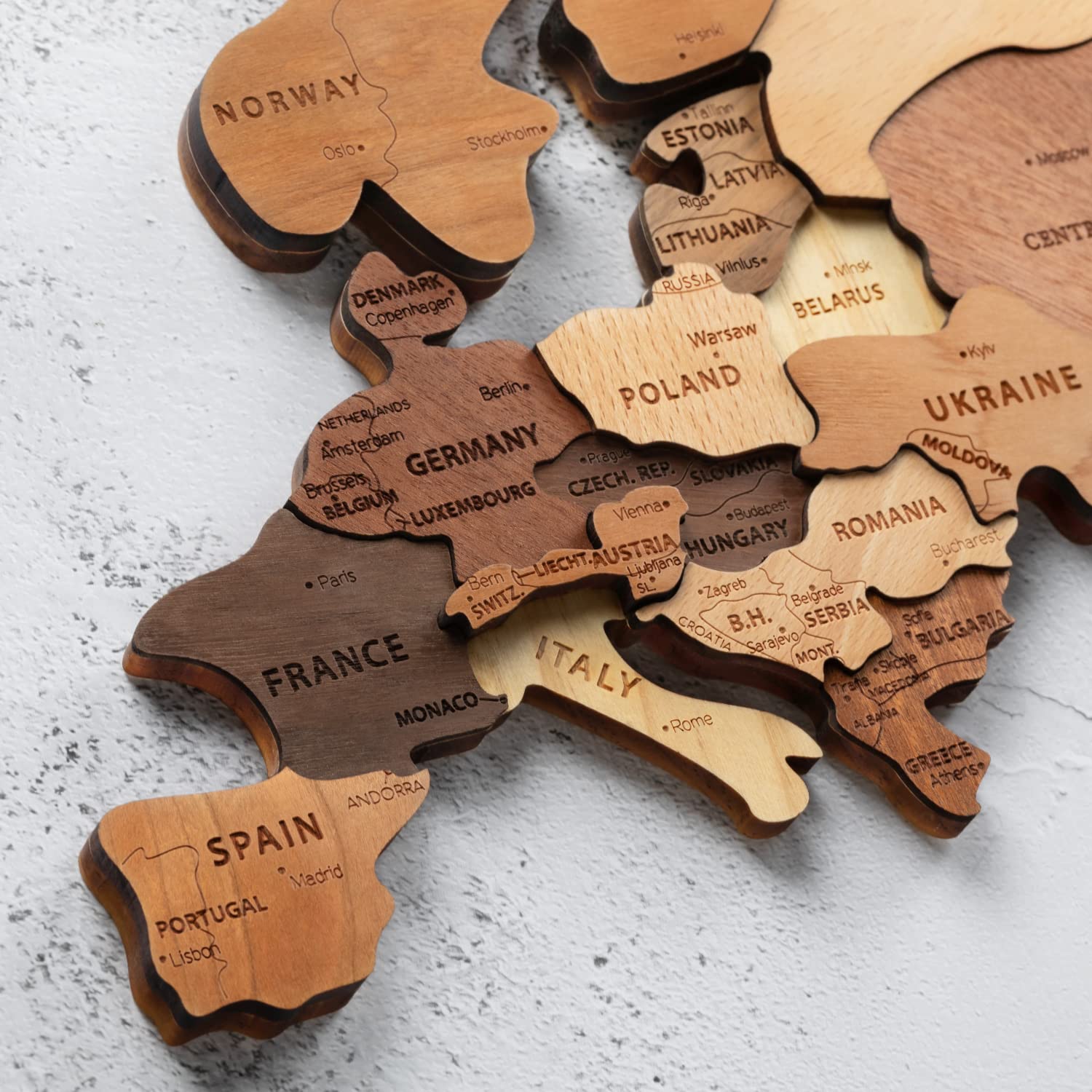 Creawoo Mapa del Mundo 3D de Madera para Decoración de Pared, Grande Mapamundi Maciza Natural Multicapa Arte de Pared para Oficina Sala de Estar Dormitorio, Mapamundi de Viaje de Madera-150x85cm