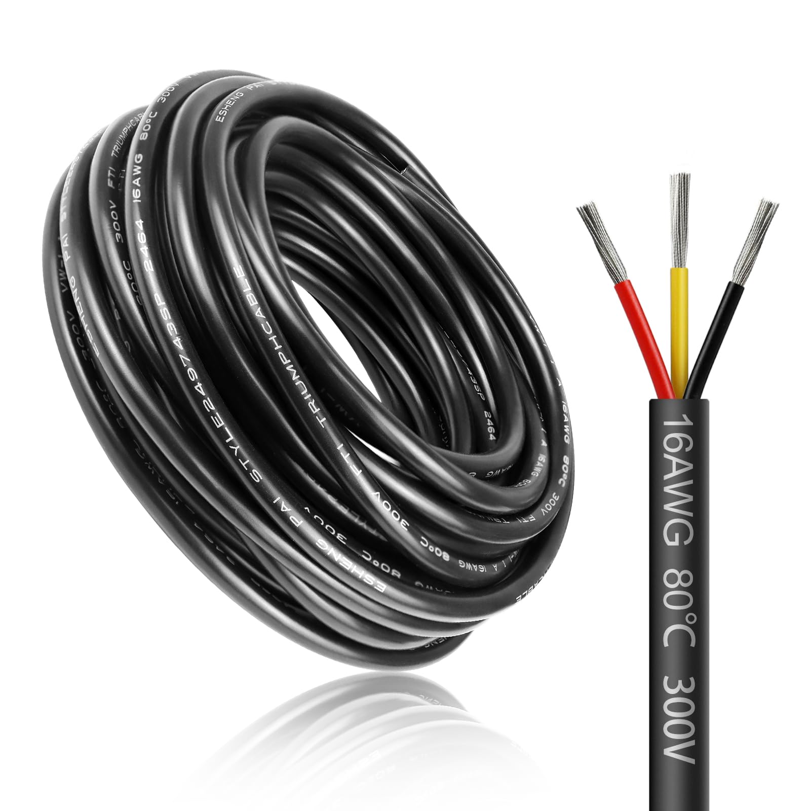 LightingWill 98.4FT/30M 16AWG 3x1.5mm² Electrical Wire 3 Core Cable, 16 Gauge 5V/12V/24V/240V/300V Low Voltage Extension Cable, Flexible Tinned Copper Wires, High Temperature Resistant