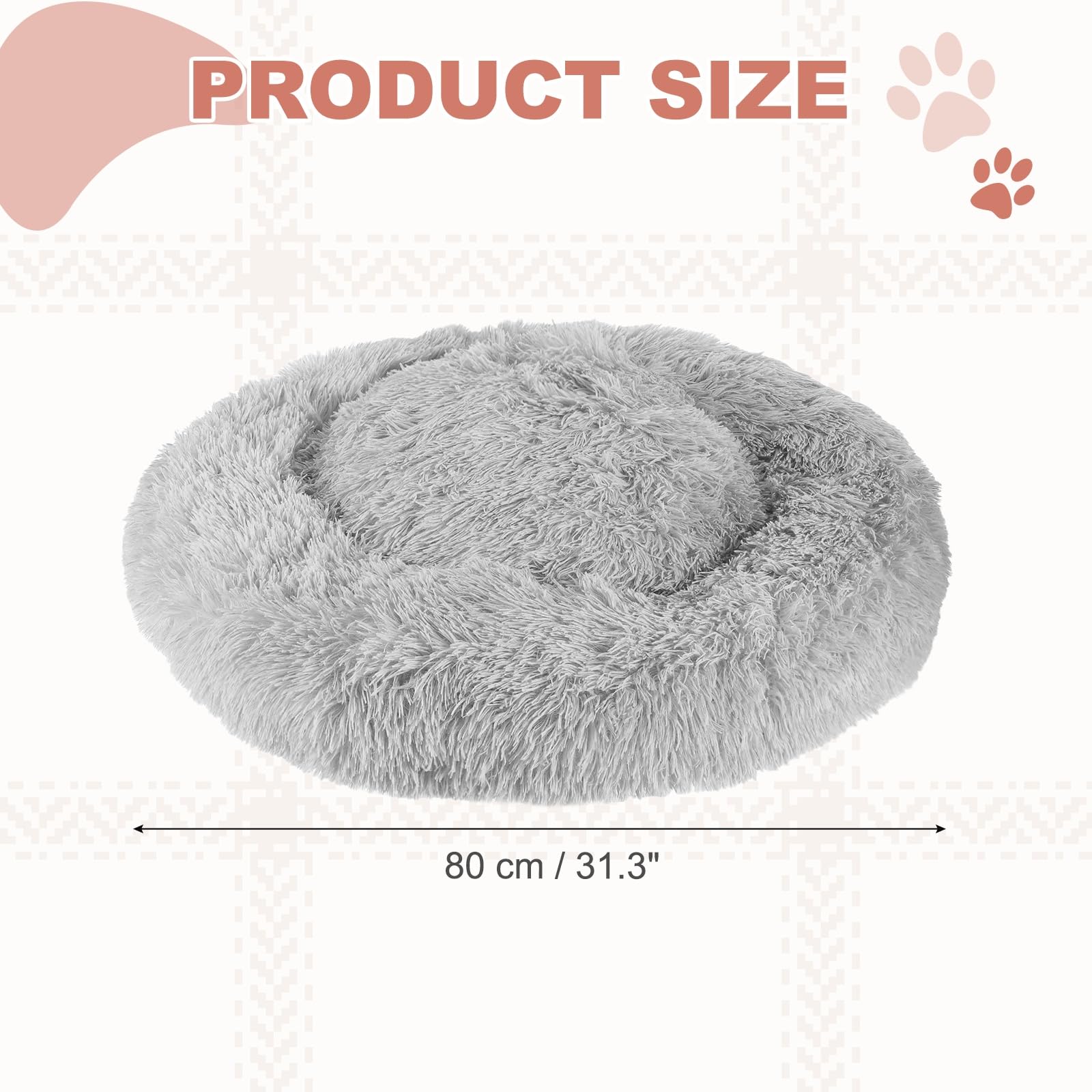 QUARKZMAN Cama para Gatos Y Perros, Cama Redonda Y Suave De Peluche Donut Antiansiedad para Mascotas 80cm / 31.3 Pulgadas, (Gris), Diseñada para Animales Pequeños Y Medianos Perros/Gatos