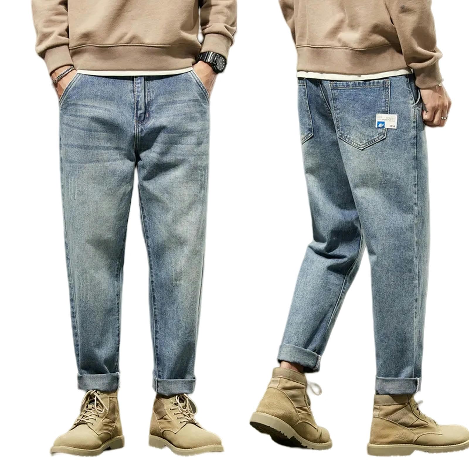 Jeans Uomo Larghi Pantaloni da Uomo Harem Loose Fit Wide Leg Vintage Casual Uomo Denim Pantaloni