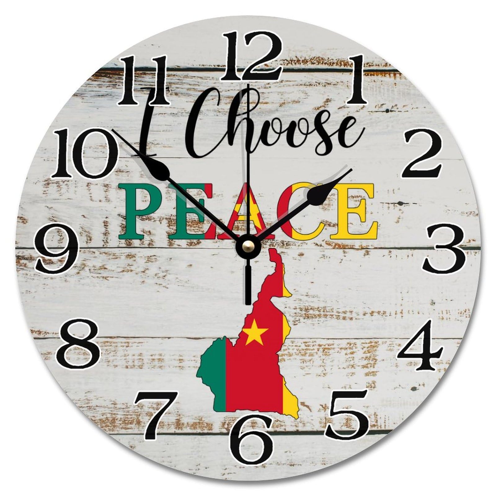 Horloge murale drapeau Cameroun pour une décoration de salon chaleureuse et éco-chic