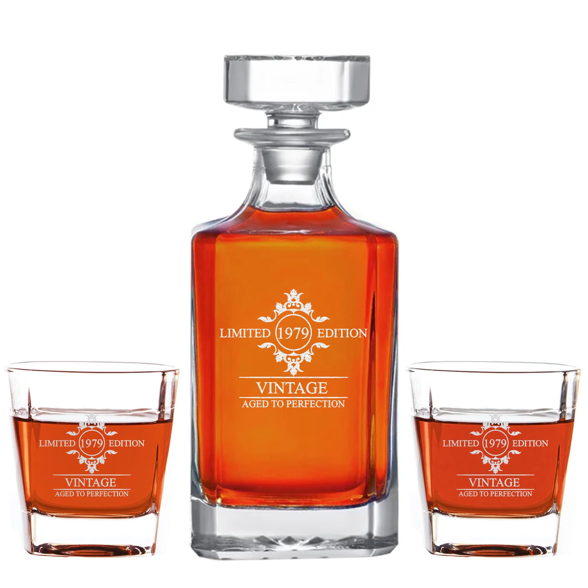 Personalized Whiskey Decanter Set with Glasses - 7 Design Options - Custom Engraved Liquor 27 oz, Bourbon Decanter for Men Dad Birthday Graduation Groomsman Anniversary & Retirement Gift For Him