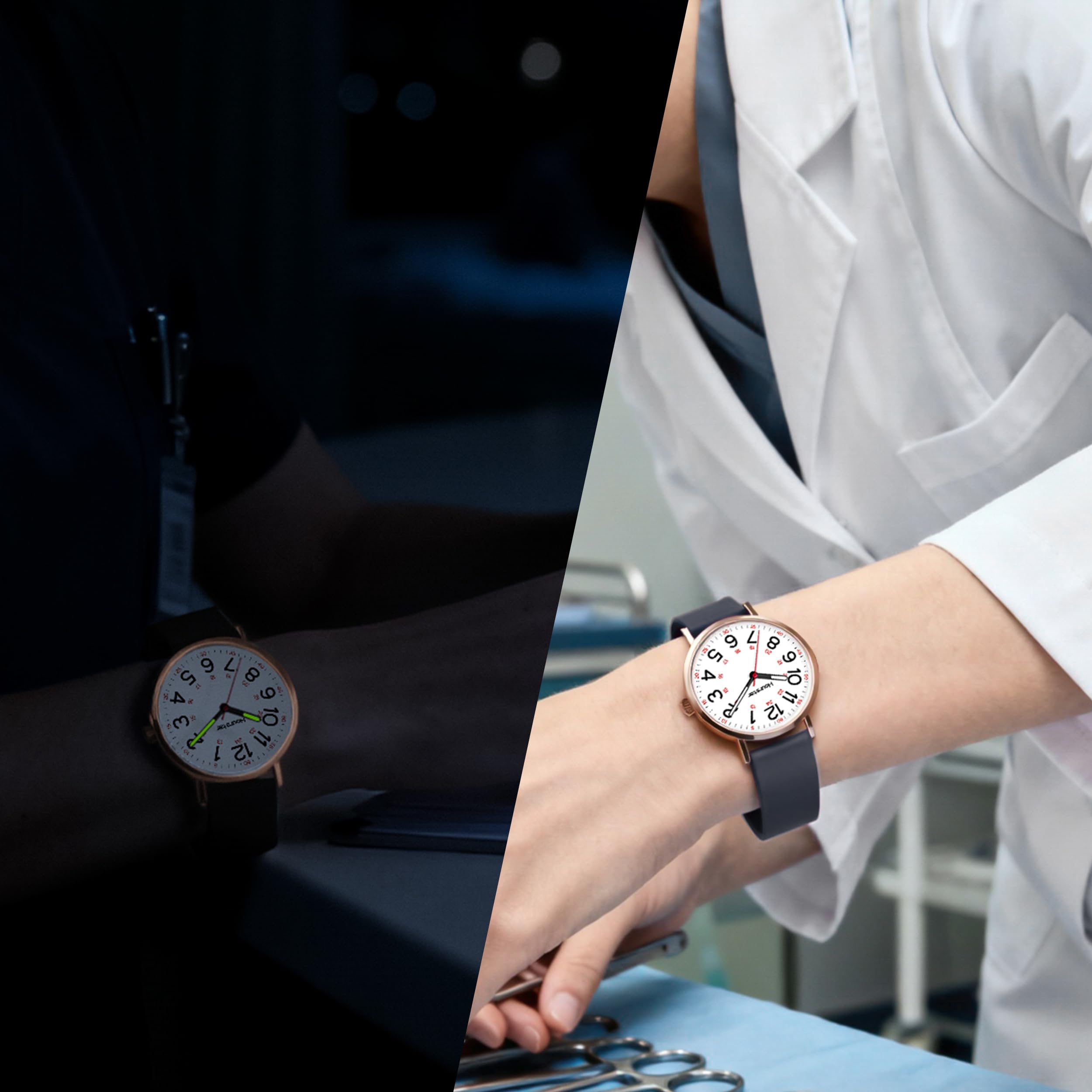 Damen Analog Krankenschwester Uhr mit Sekundenzeiger zum Stillen 12/24 Zeit Silikon Band Leicht Ablesen (Grau)