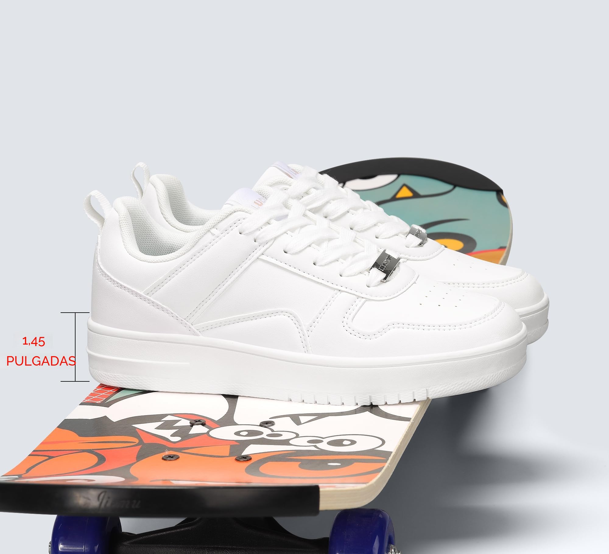 LUCKY STEP Zapatillas de Moda Mujer Tenis Blancos Bajos Cuero Pedrería Brillante Cómodas Caminar
