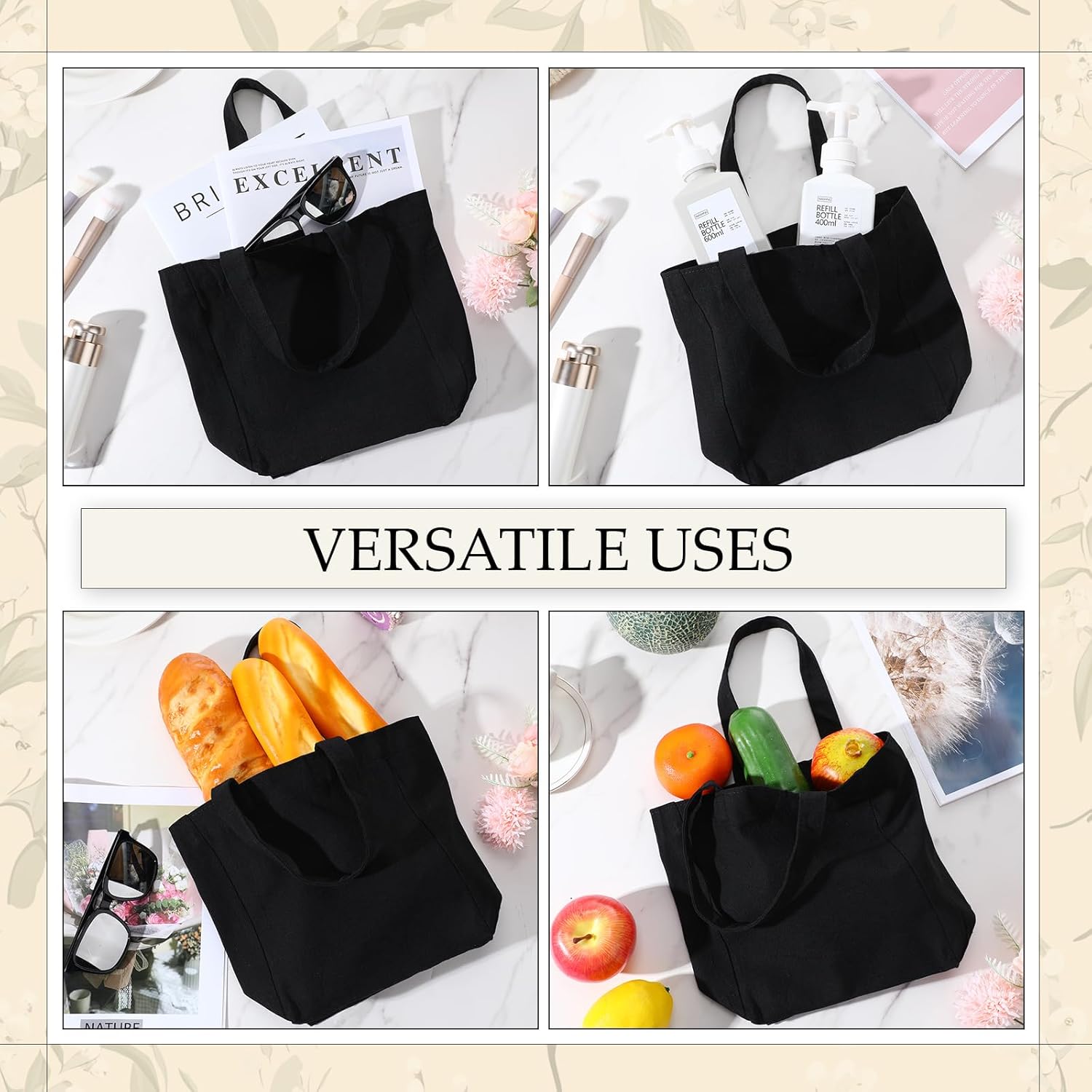 Sanwuta 24 Pack Mini Canvas Tote Bag 8'' x 4'' x 10'' Small Sublimation Blank Canvas Bags Reusable Tote for Christmas Crafts DIY Party Gifts (Black) - Image 4