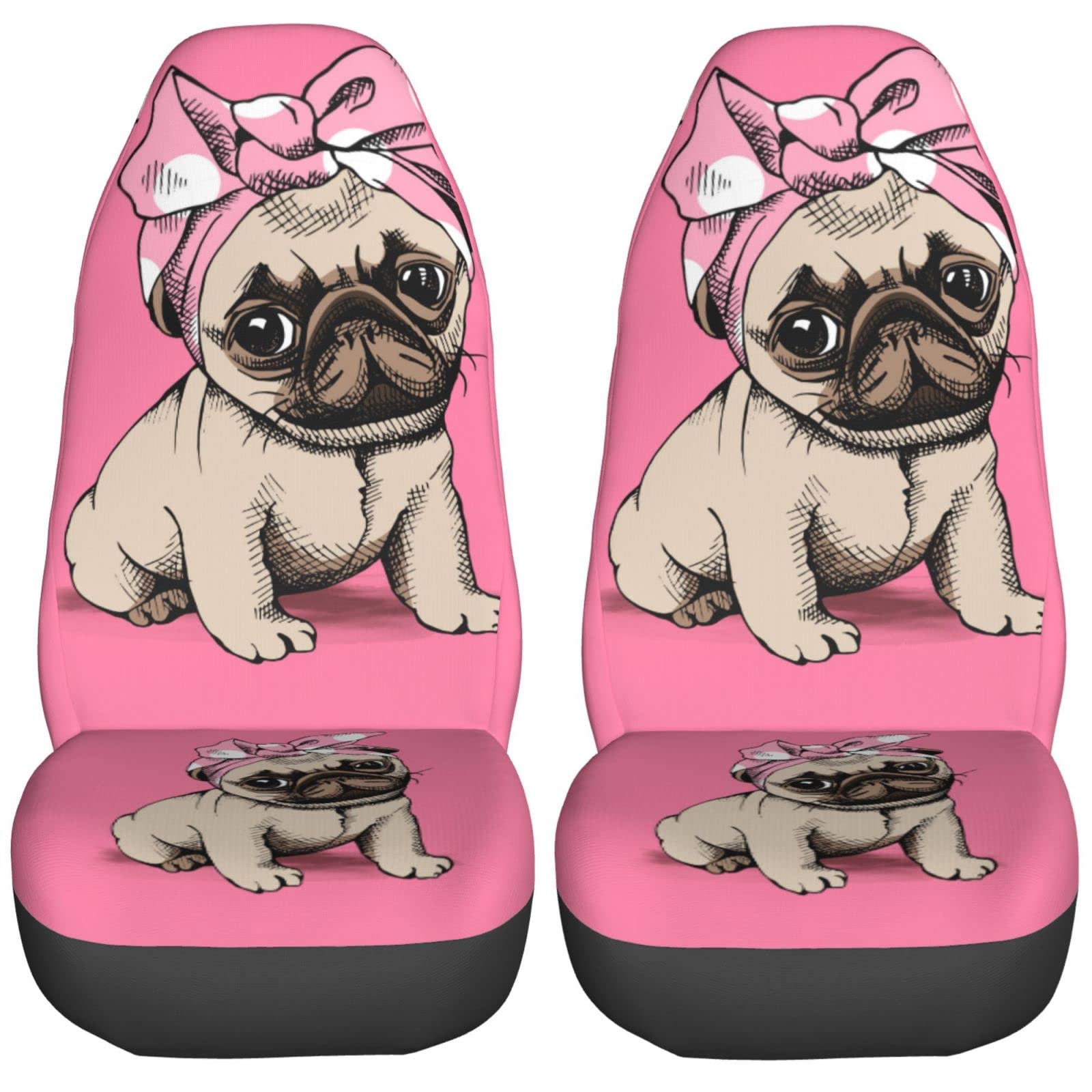 Delerain Car Seat Covers Set 2Pcs, Pug Hair Band Universal Front Car Seats Vehicle Enterior Protector Suitable Fits Most Car Auto SUV Sedan Truck
