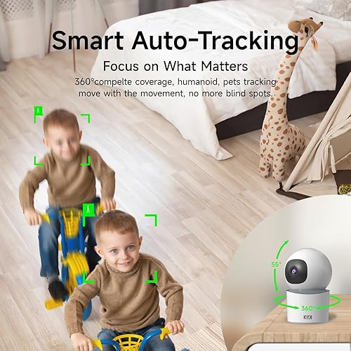 Miniatura 5 de Cámara de seguridad para mascotas para interiores con aplicación de teléfono 1080p WiFi monitor para bebés/mascotas, 360 grados, seguimiento de