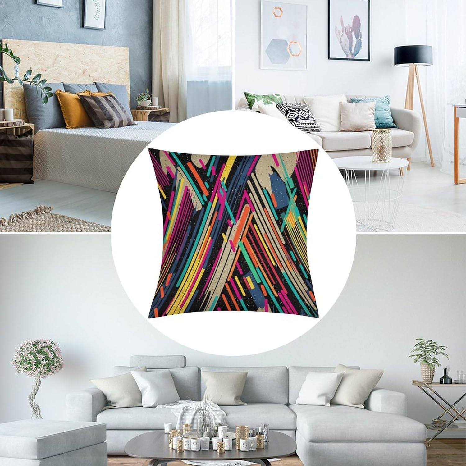 Striped Abstract Colorful Pillow Protectors Cute Waterproof Pillow Cover Soft Skin-Friendly Cushion Case Decorative Square Cushion Cover for Couch Sofa Bed Living Room Bedroom