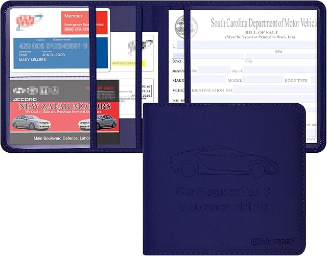 Wisdompro Driving Licence Holder Car Registration and Insurance Documents Holder - Premium PU Leather Vehicle Glove Box Paperwork Wallet Case Organizer for Vehicle Documents and Cards - Blue