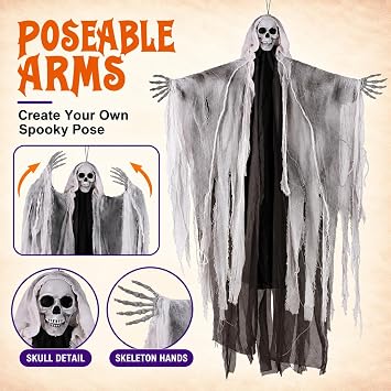 Lansian 3 Pack Halloween Hanging Skeleton Ghost Decorations Outdoor Indoor