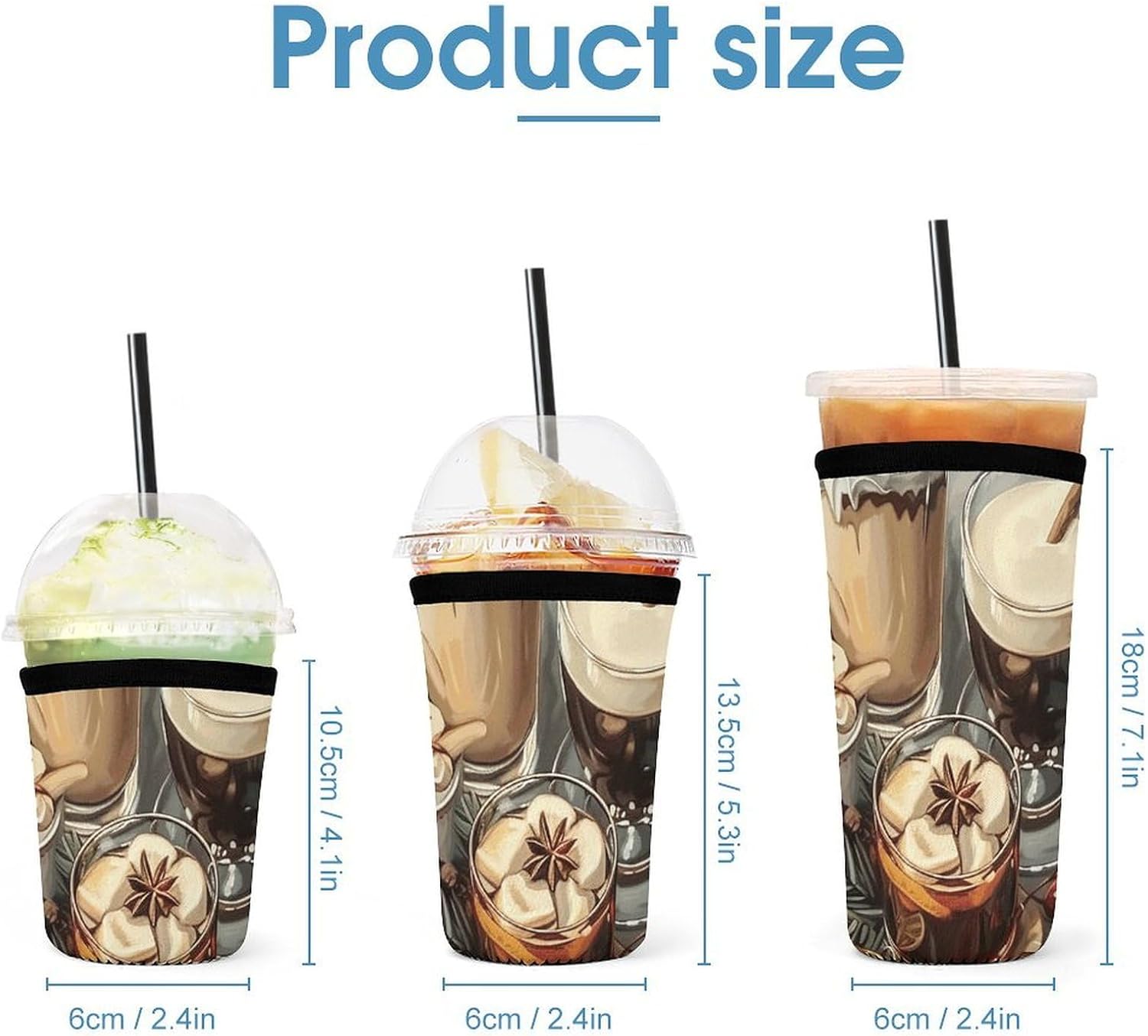 3 Pack Neoprene Cup Sleeves, Stretchy Reusable Drink Cup Cover Universal