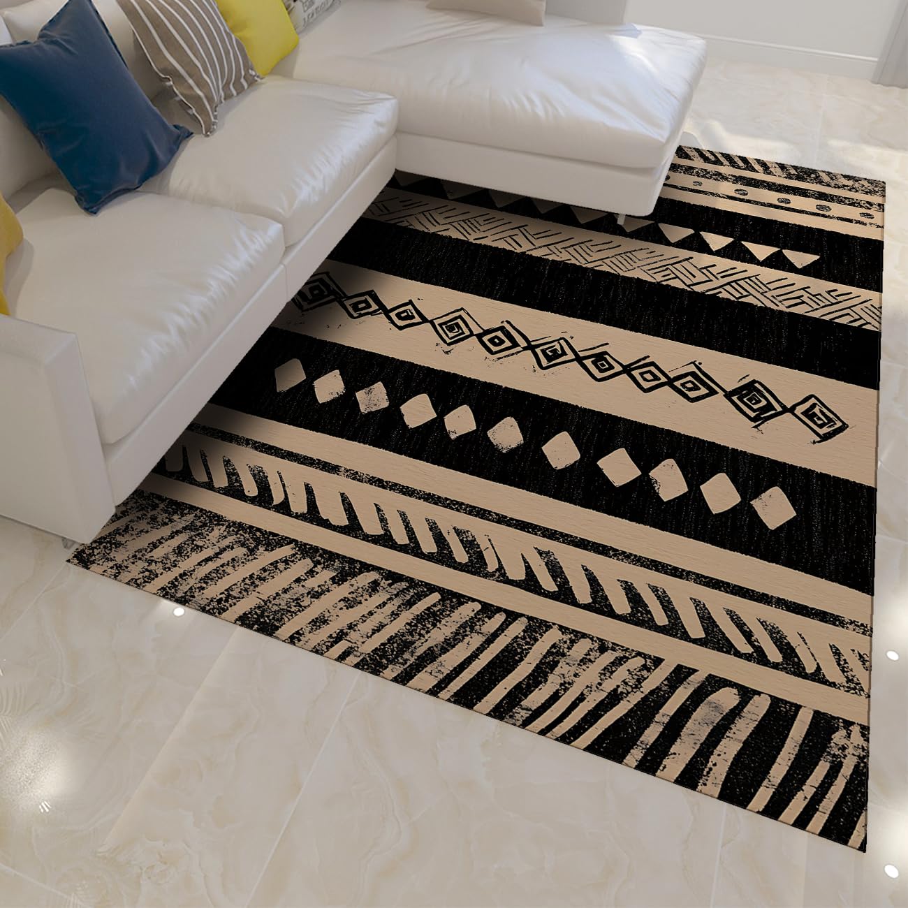 Tapis fin et doux de style abstrait avec texture géométrique moderne 90x150