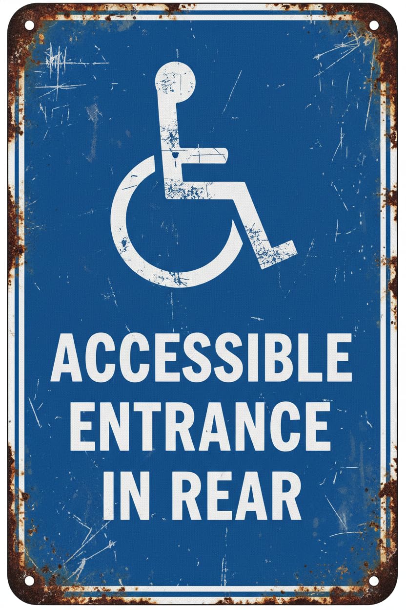 Wall Decor Handicap Wheelchair Entrance In Rear Direction Back Enter Aluminum Sign 8x12Inch Vintage Signs Plates Printed