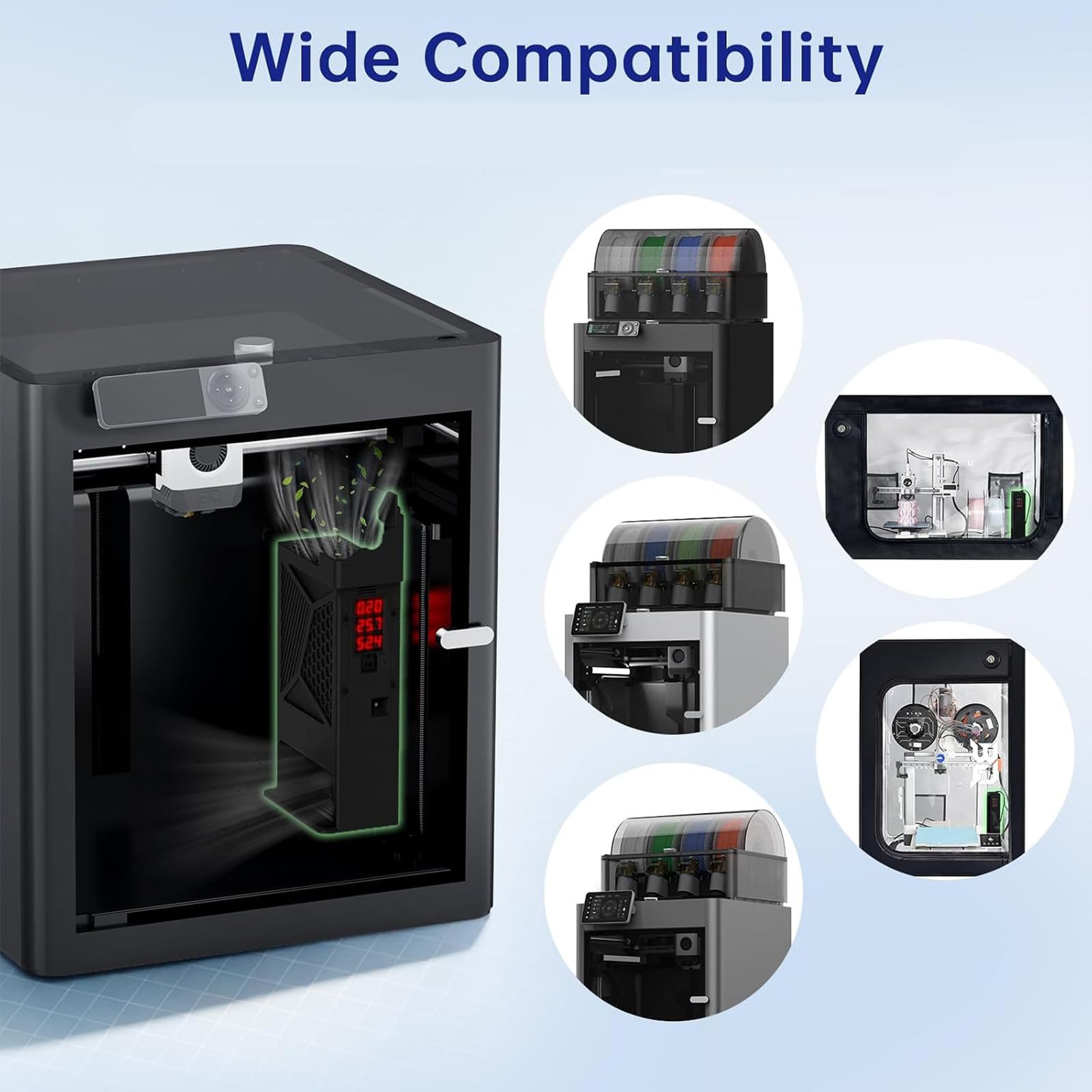 Module de filtre à air compact pour imprimantes 3D fermées, affichage TVOC, filtration au charbon HEPA, boîtier 100C, format 24 V 8 W, préfiltre à charbon HEPA Tvoc