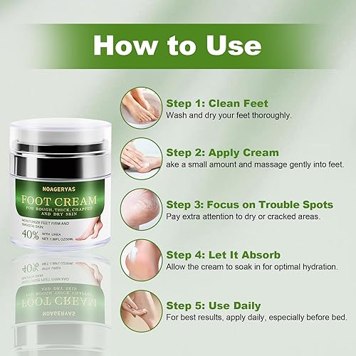 Miniatura 8 de NOAGERYAS Crema de urea con 40% de urea, aceite de árbol de té y aloe vera, crema hidratante para pies suaves y lisos, ideal para pies ásperos,