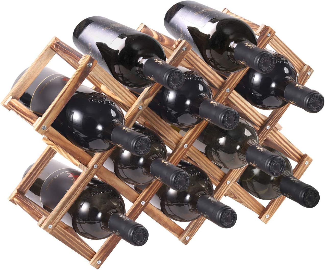 PENGKE Wine Rack Countertop,10 Bottles Stackable Wood Wine Storage Racks,Free Standing Wine Bottle Stand Holder Display Shelf for Home Pantry Kitchen Bar Cabinets