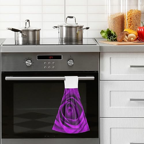 Miniatura 2 de ALAZA Toalla de cocina colgante de rosa morada, 2 piezas, toalla de mano, juego de toallas románticas con lazo, paños absorbentes para platos, paños
