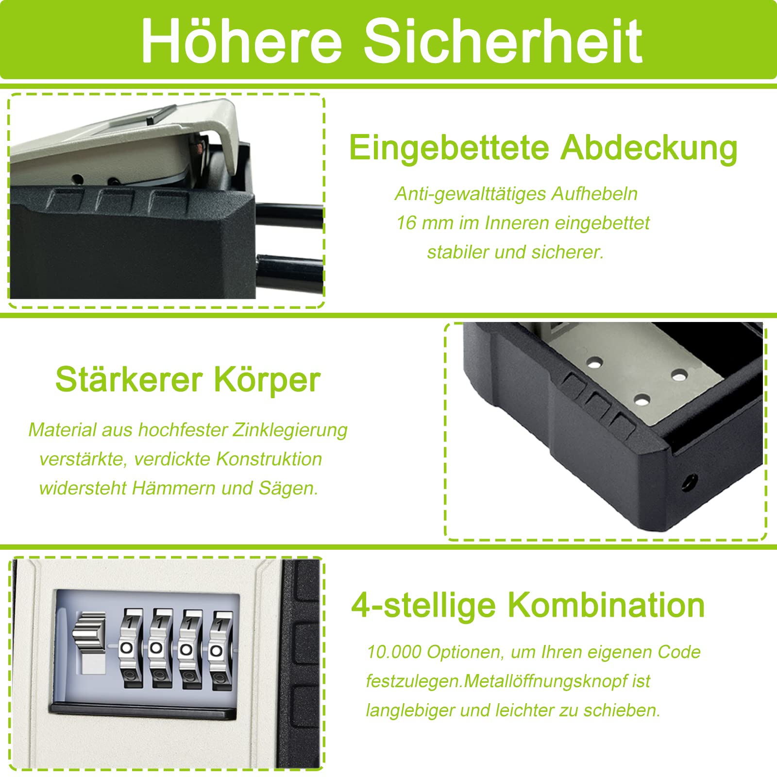ZHEGE Schlüsseltresor mit Zahlencode Aussen, 4-Stellig Schlüsselbox, Schlüsseltresor mit Bügel, 7 Schlüssel Großer Schlüssel Safe für Haus, Lagerhaus, Garage, Büro (Grau)