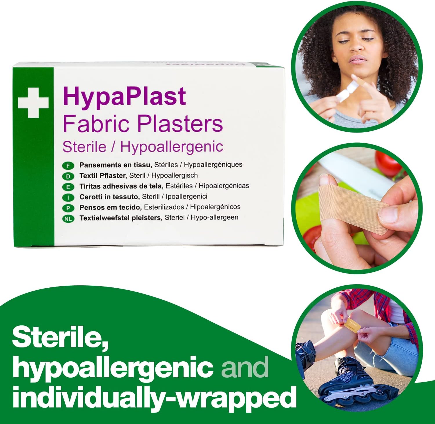 Safety First Aid Group HypaPlast Fabric Plasters, Assorted (100) Sterile Hypoallergenic
