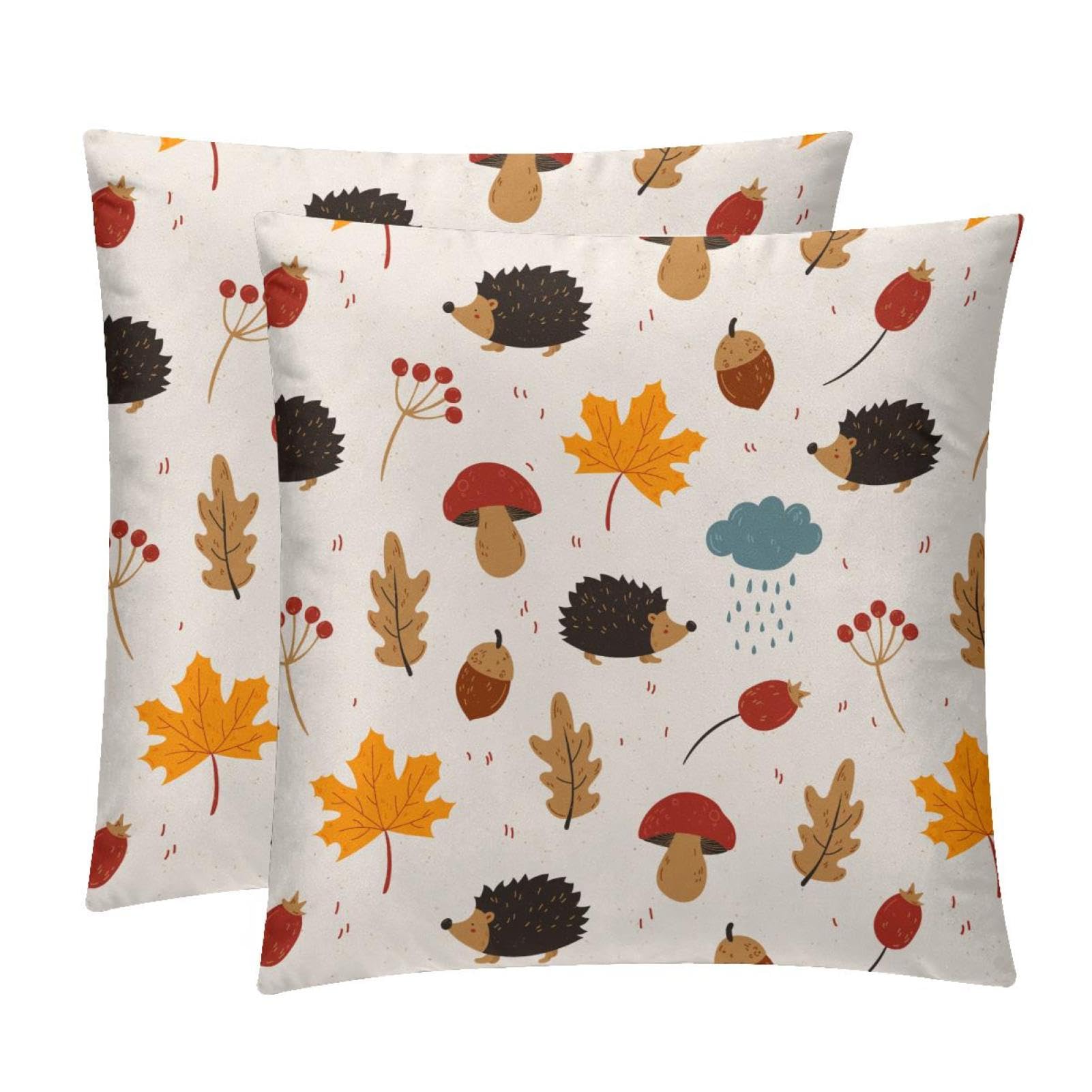 TDGKPZ Hedgehog Mushroom Throw Pillow Covers 2 Pack Pillowcases Soft Cozy Pillow Cases For Couch Bed Sofa 50x50cm
