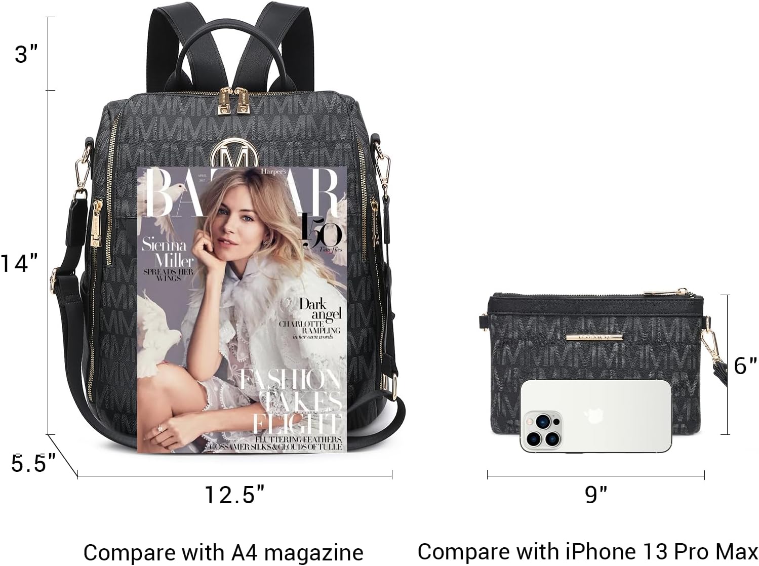 MKP Women Fashion Backpack Purse PU Leather Convertible Medium Ladies Rucksack Travel Shoulder Bags Handbag and Purse 2Pcs - Image 6