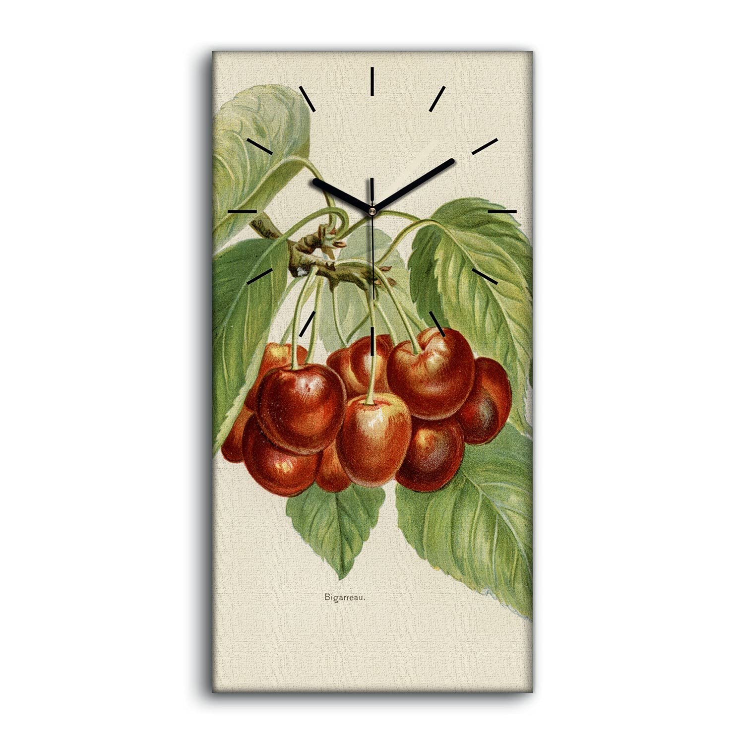 Horloge Salon Silencieuse en Toile Motifs Cerises pour Chambre