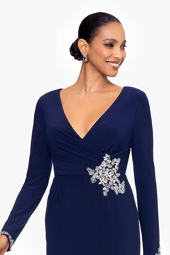 Betsy And Adam Gowns And Evening Dresses Betsy & Adam Women's Long Sleeve  V-Neck Women's Long Sleeve Dress