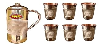 VPSK Heavy Copper (2 Liter) Water JUG with 6 Glass, Glass Water Capacity :- 350ML Jug Glass Set (Copper)