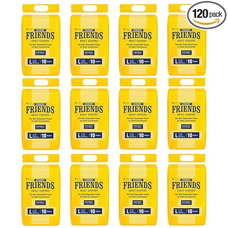 Friends Economy Adult Diapers Tape Style - 120 Count (Large) with odour lock and Anti-Bacterial Absorbent Core- Waist Size 29.53-57.09 Inch ; 75-145 Cm
