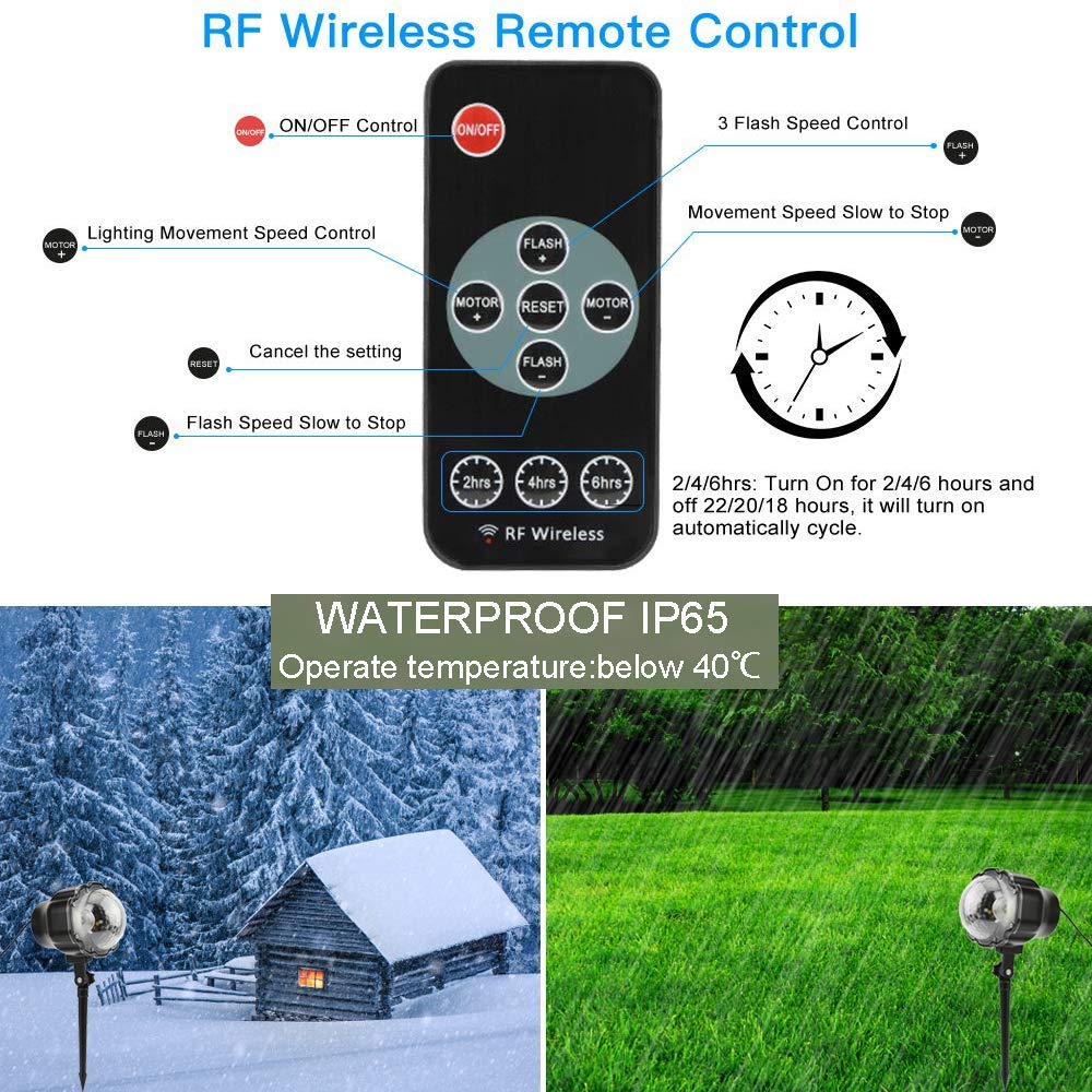 Weihnachtslicht Projektor, Schneeflocken Projektor Licht Outdoor Innenschneefalllichter mit Remote & Timer IP65 Dynamischer Schneeeffekt Scheinwerfer zur Weihnachtsfeier (E Modell)