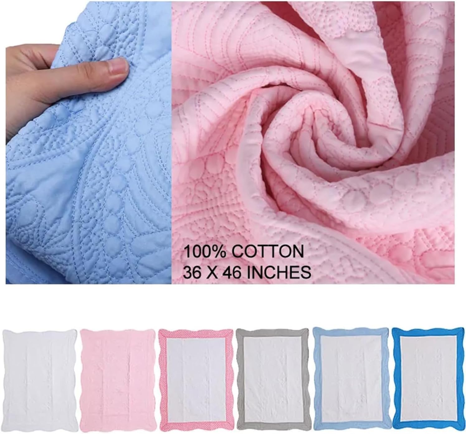 Personalized Baby Quilt with Vine Frame Large Bow Custom Embroidery Baby Blanket with First & Middle Name Newborn Heirloom 46" x 36" Scalloped Edges Quilts for Easter Birhthday Gifts (Style 3)