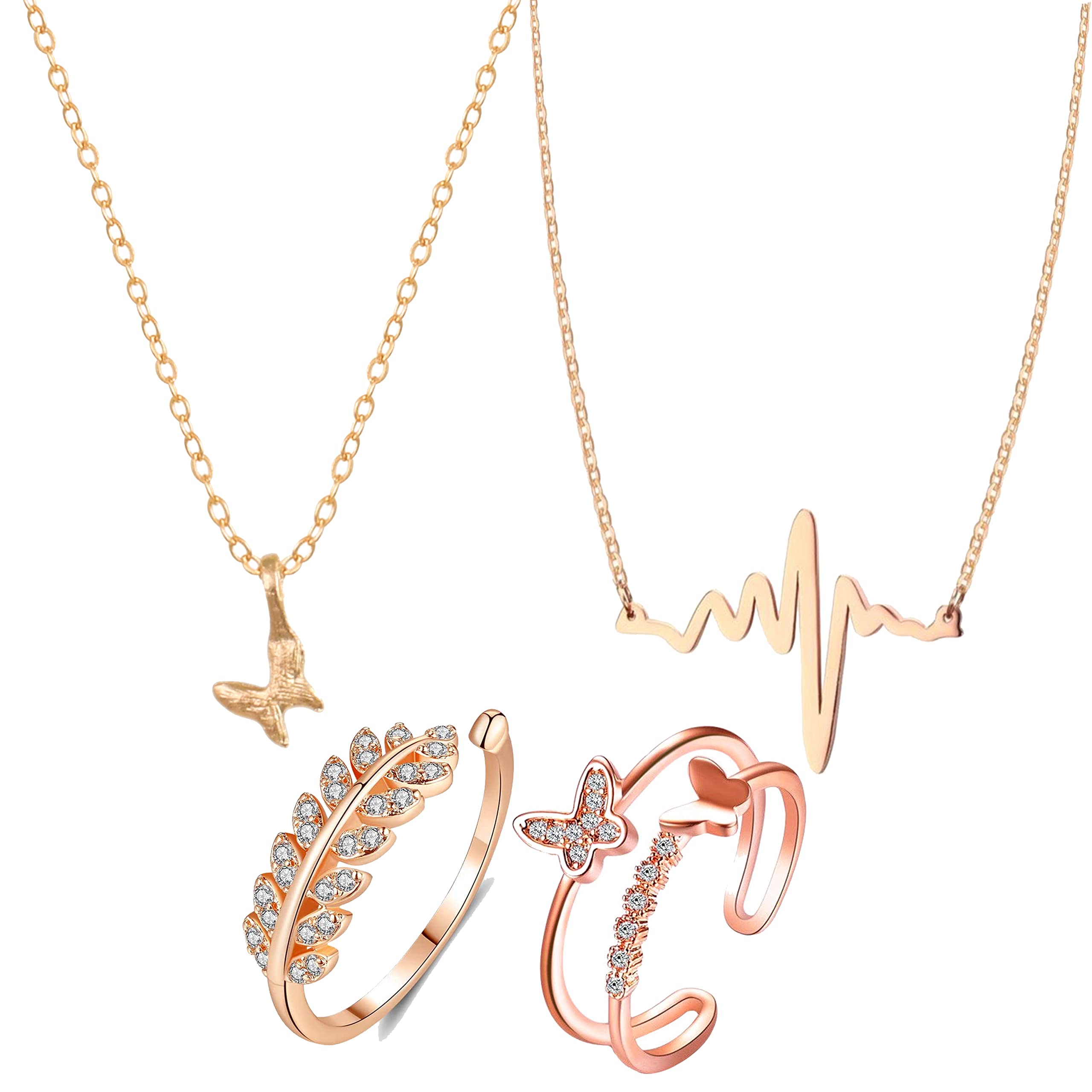 Fashion Frill Butterfly Pendant For Girls Heartbeat Gold Plated Chain Necklace For Women AD Butterfly Rose Gold Plated Ring For Women Girls Jewellery Combo (B0BZJKF3LG) Amazon Price History, Amazon Price Tracker