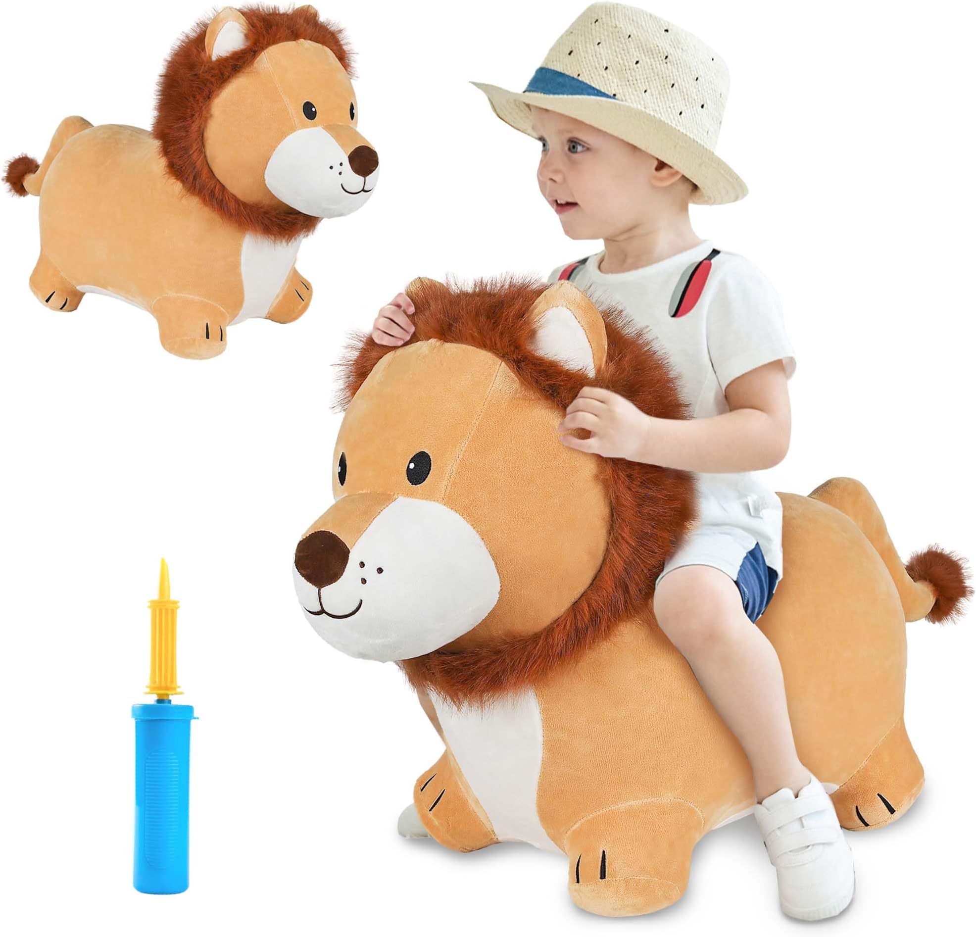 Bouncy Pals Lion Hopper Toy, Toddler Plush Bouncing Animal, Inflatable Ride on Bouncer W/Pump, Indoor Outdoor Hopping Horse, Kid Jumping Toy, Birthday Gift for 2 3 4 5 Year Old Boy Girl