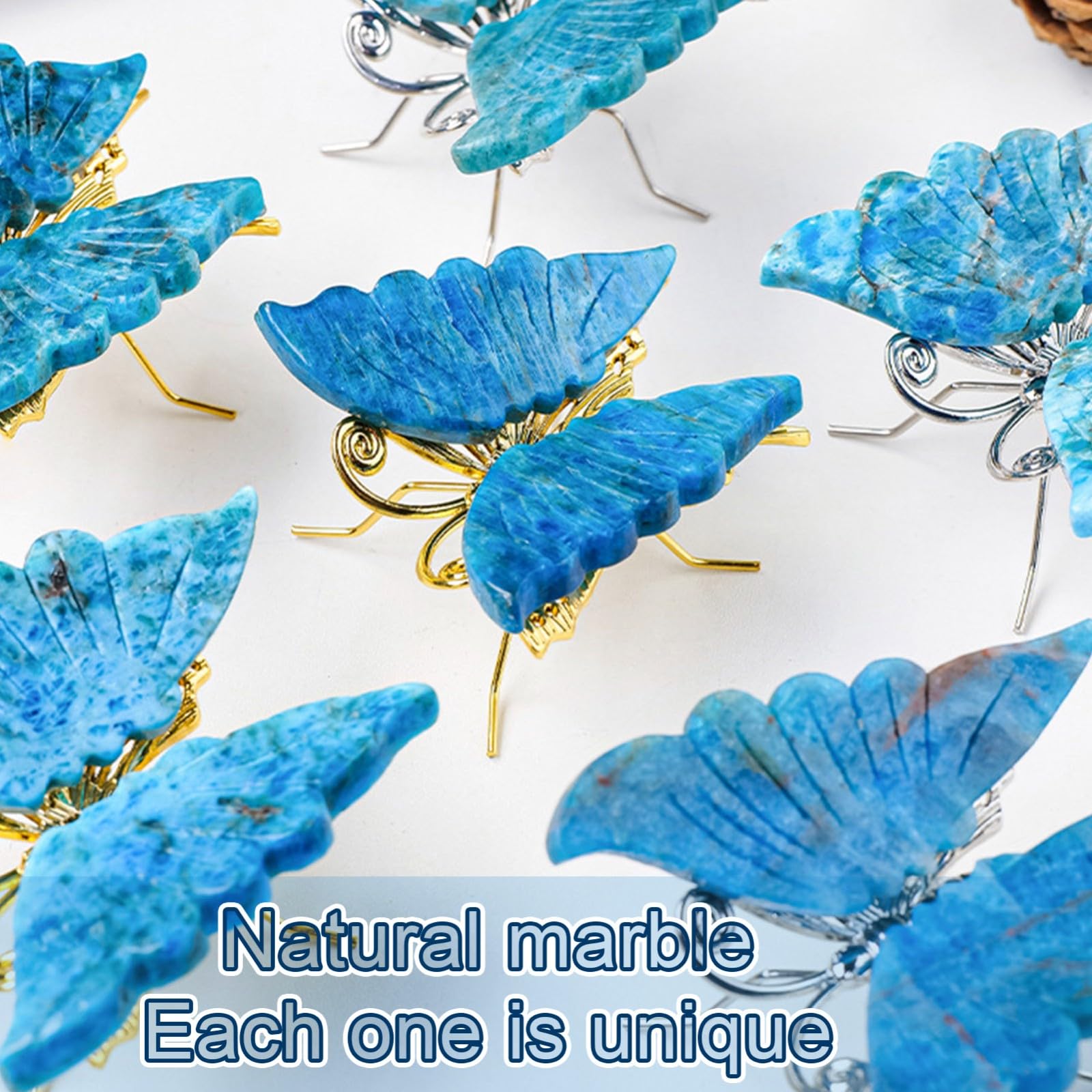 Amazon.co.jp: 天然クリスタル蝶の置物 4 個ブルー風水宝石アート昆虫