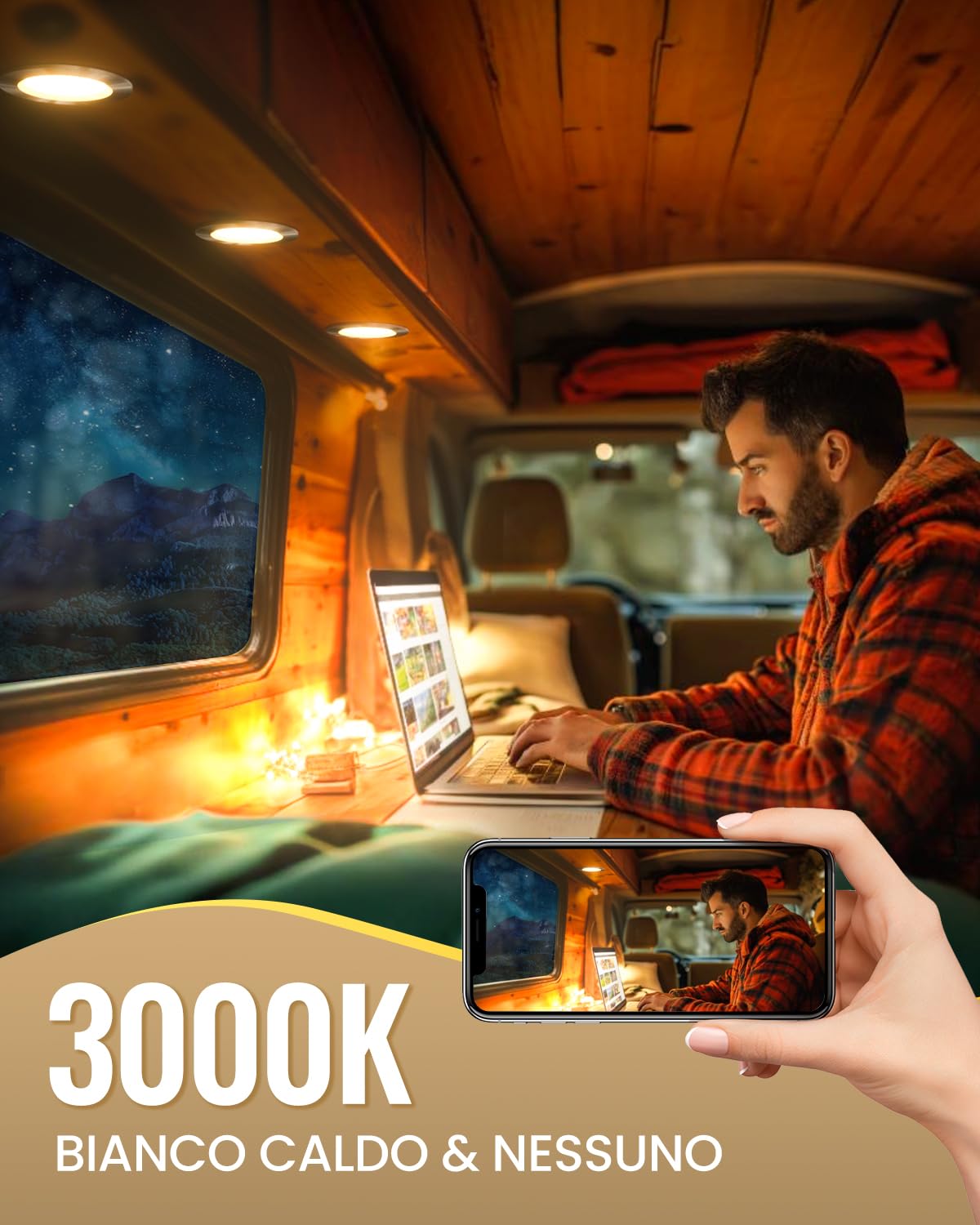 Luxvista Faretto LED 12V, 3.5W Dimmerabile Faretti LED da Incasso per Camper Bianco Caldo 3000K Faretti da Incasso Luci Ultrasottili Foro 58-60MM con Cavo 2M per Camper Caravan Armadi Cucina (3 pezzi