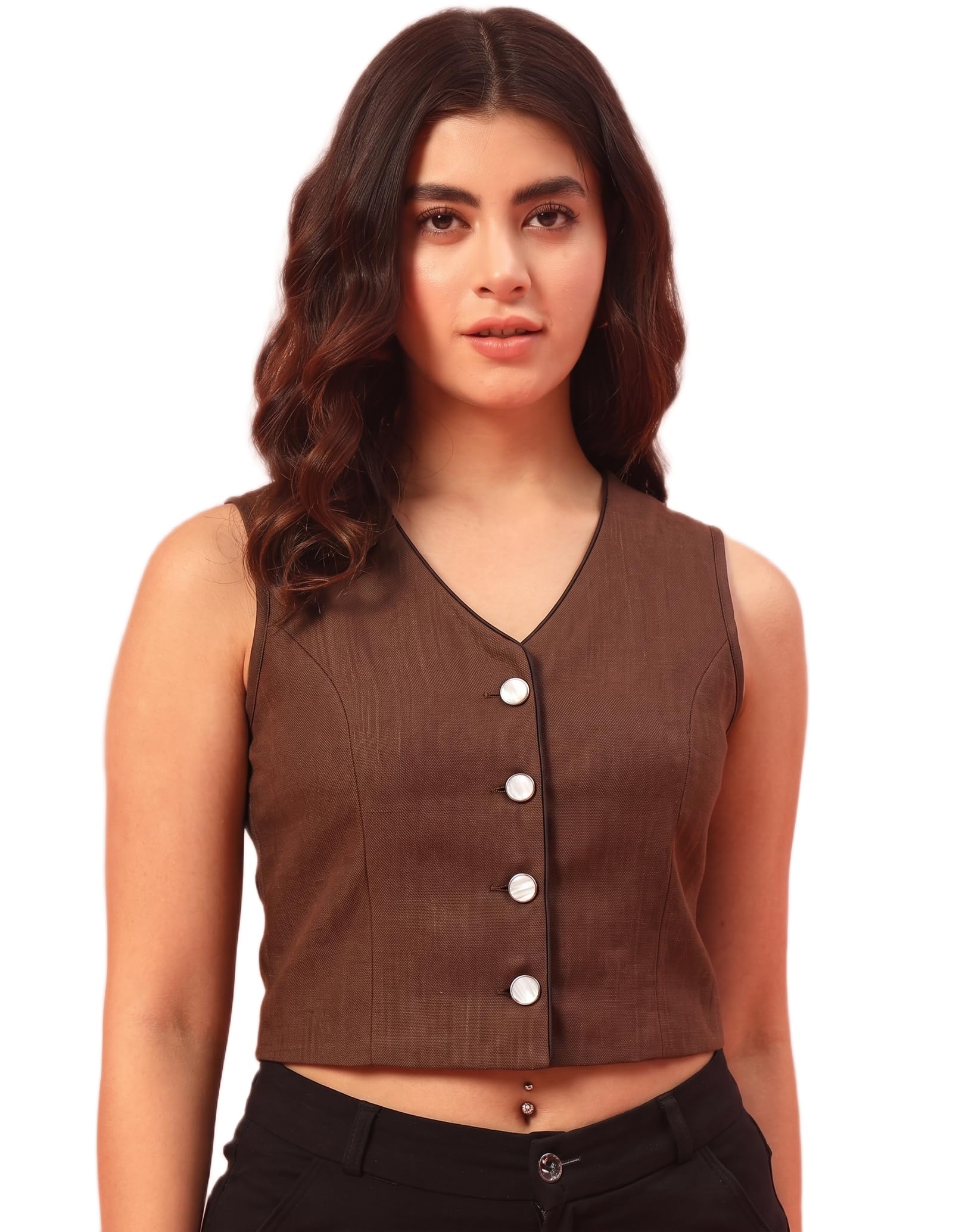 maykr Women's Fitted Vest Top Sleeveless Button Down-picture-47