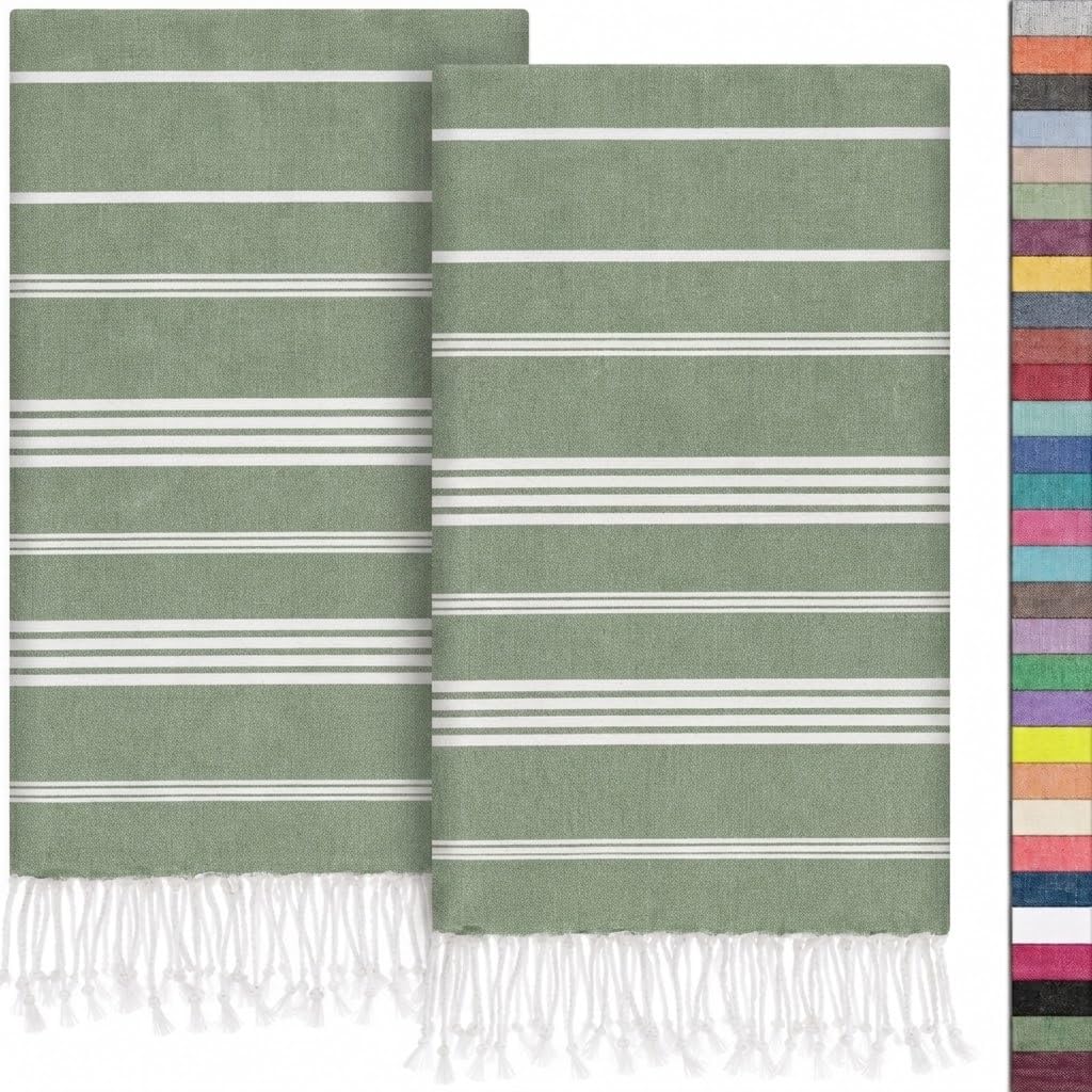 EPHESUS TOWELS Toallas de mano – Juego de 2 toallas de mano de 18 x 30 pulgadas, 100% algodón turco, toallas de mano decorativas para baño, cocina, invitados, cara, cabello, té, paño de cocina (verde