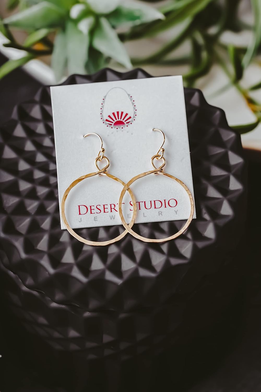 Hoop Earrings Hammered Yellow Gold Filled Medium - Image 3