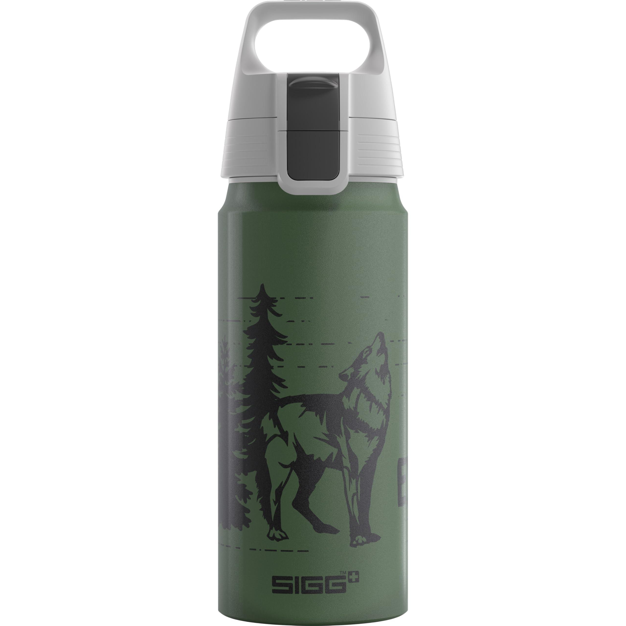 Sigg - Alu Trinkflasche Kinder - WMB ONE Brave Wolf - Für Kohlensäurehaltige Getränke Geeignet - Auslaufsicher - Federleicht - BPA-frei - Klimaneutral Zertifiziert - Sport & Schule - Grün - 0,6L