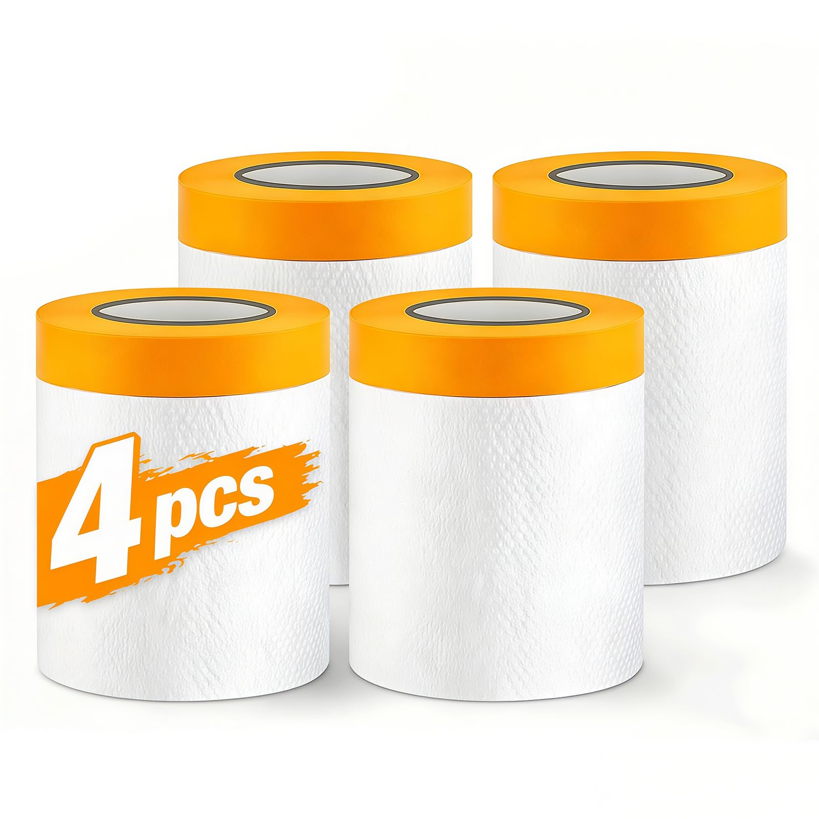 4 Pack 55cm x 20m Tape and Drape, Pre-Taped Masking Film, Drop Film Pre-Taped, Masking Film Rolls with Self-Adhesive Tape, Transparent Plastic Dust Sheet Rolls for Auto Wall Furniture Painting