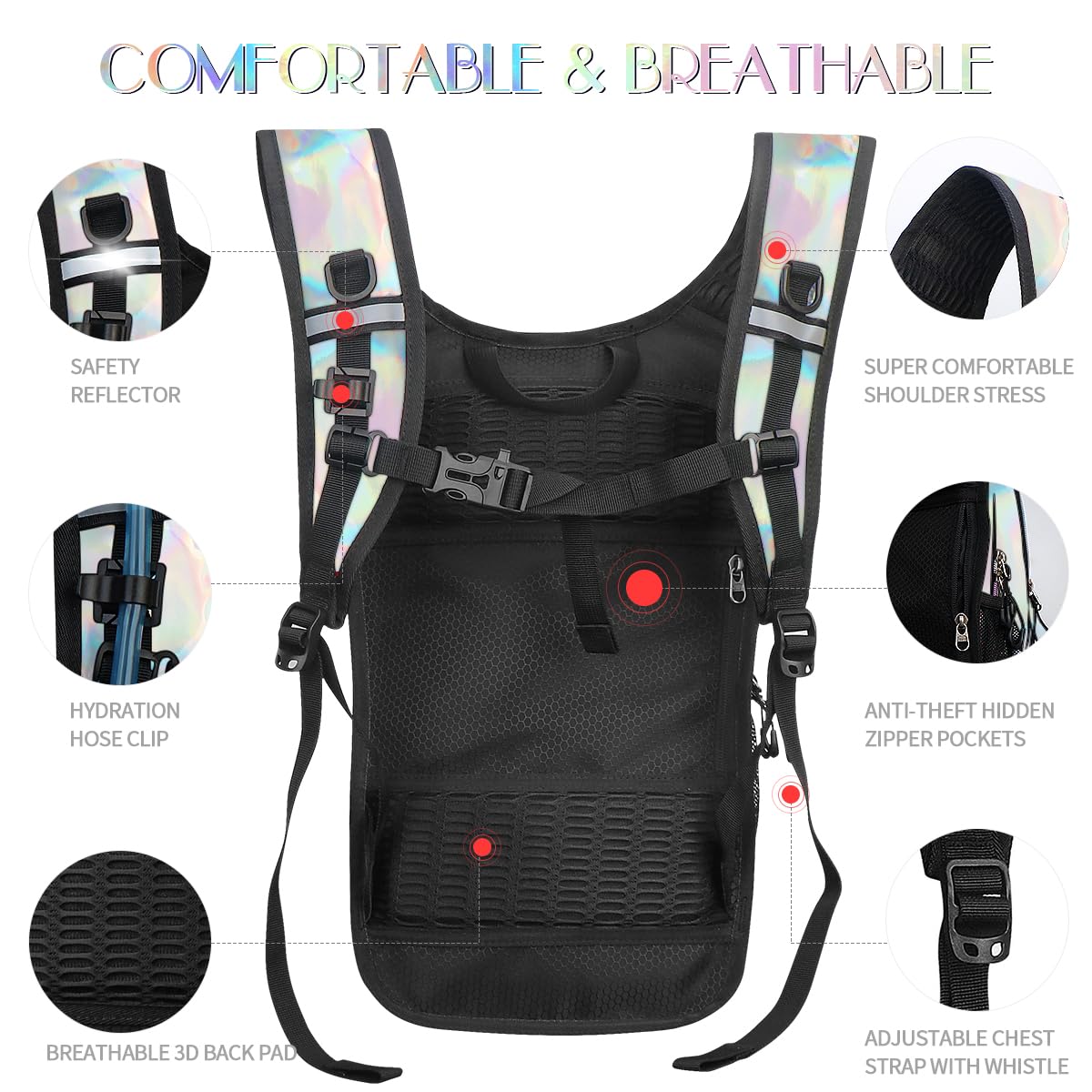 Paquete de hidratación, mochila de agua con vejiga de hidratación de 3 litros, aislamiento ligero, esencial para festivales, mochila de hidratación rave, mochila Hydropack para rave,
