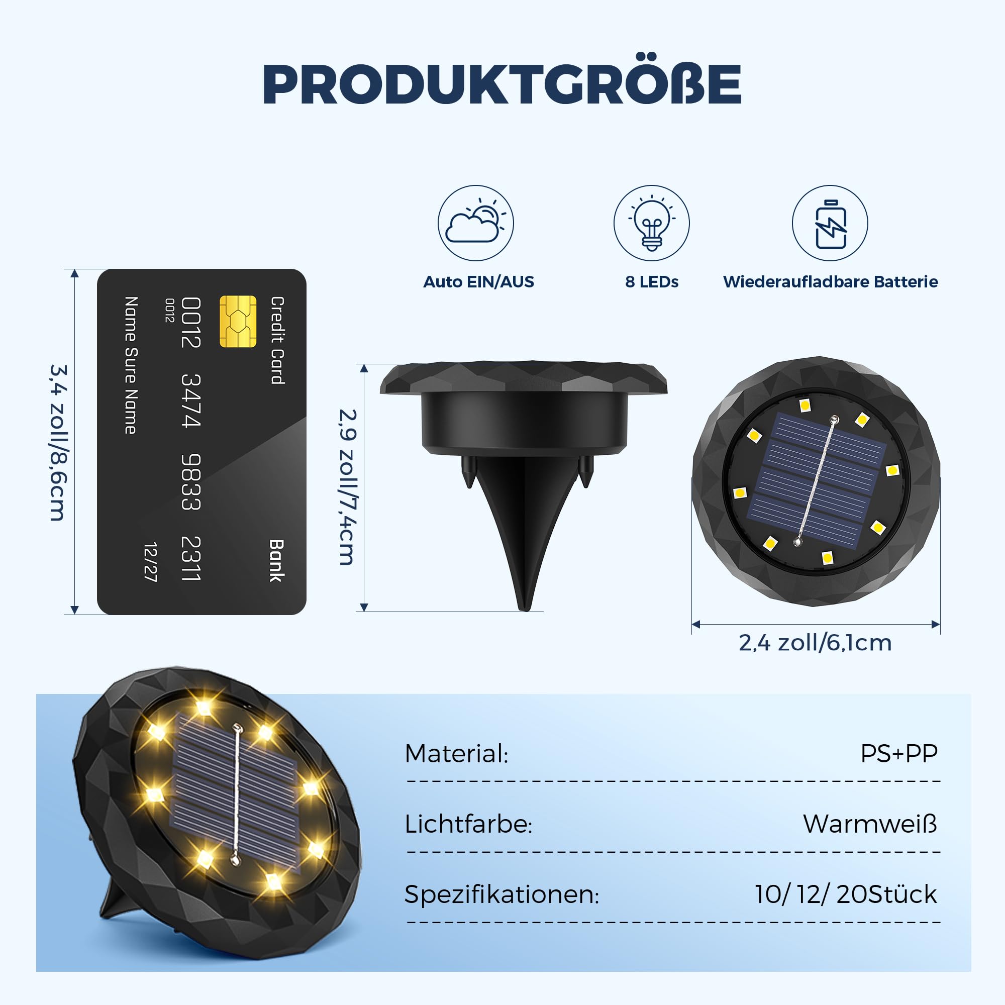 Solpex 20 sztuk solarnych lamp ogrodowych, solarnych lamp podłogowych, IP65, wodoodporne, oświetlenie tarasowe, do podjazdu, na basen, do ogrodu, na dziedziniec (20 szt., ciepła biel)