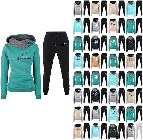 Conjunto deportivo de 2 piezas para mujer, sudadera casual con cuello redondo y manga larga