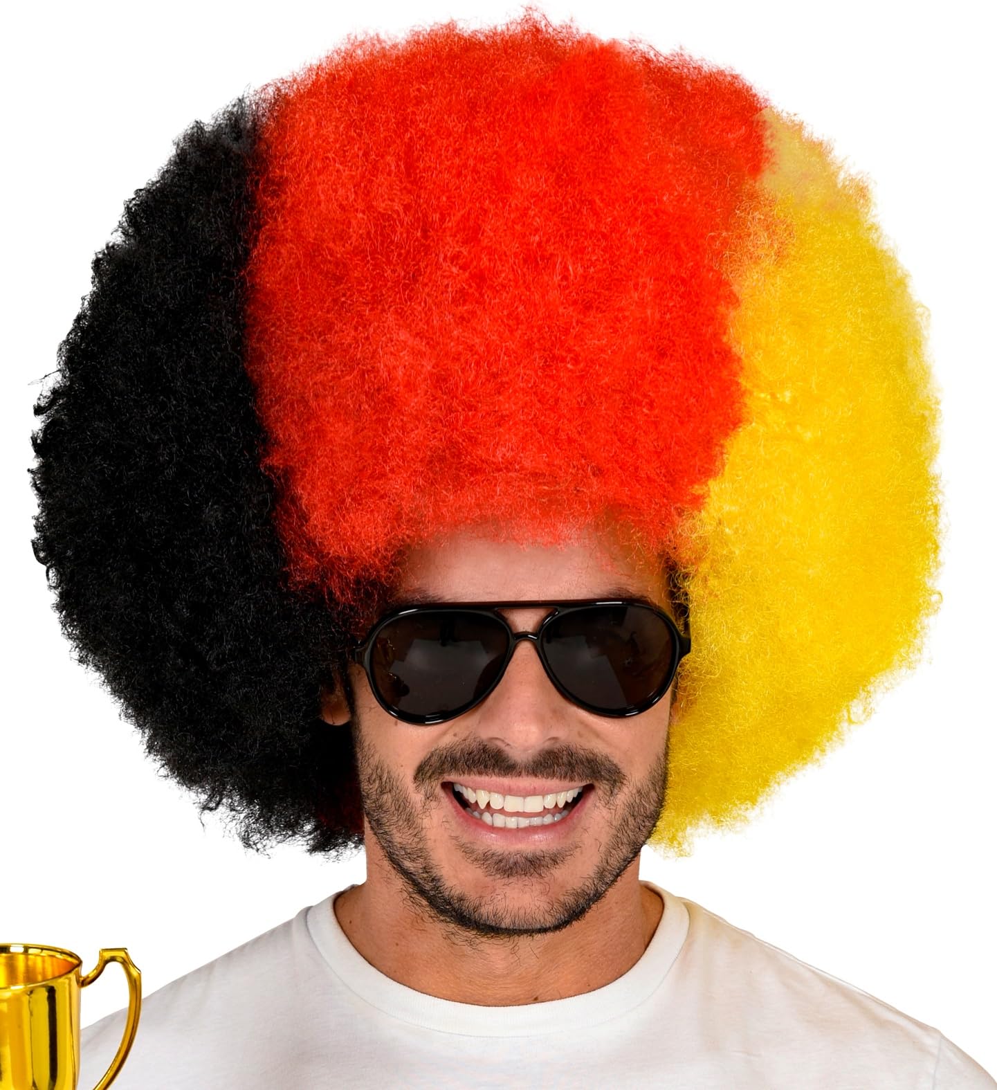 XXL Deutschland Afro Perücke | Riesen Lockenperücke in Schwarz-Rot-Gold | Lustiger Fanartikel für WM, EM & Olympia | Kostüm-Accessoire für Damen & Herren