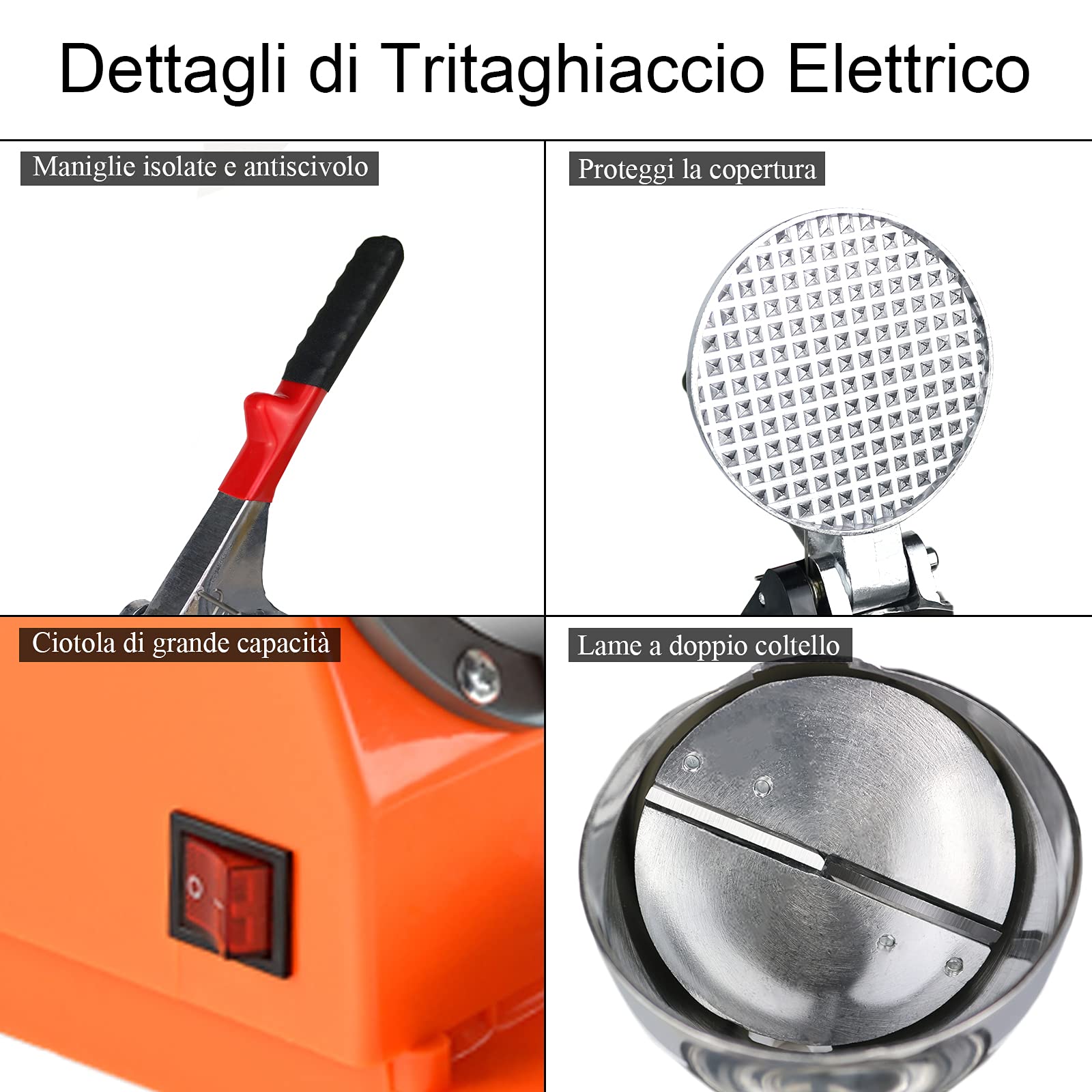 Trituradora de Hielo Eléctrica de 300W,Picadora Trituradora de Hielo Profesional con Palas Dobles,Fabricadora de Hielo con Cuenco de Acero y Función de Apagado Automático,para Bares y Restaurantes
