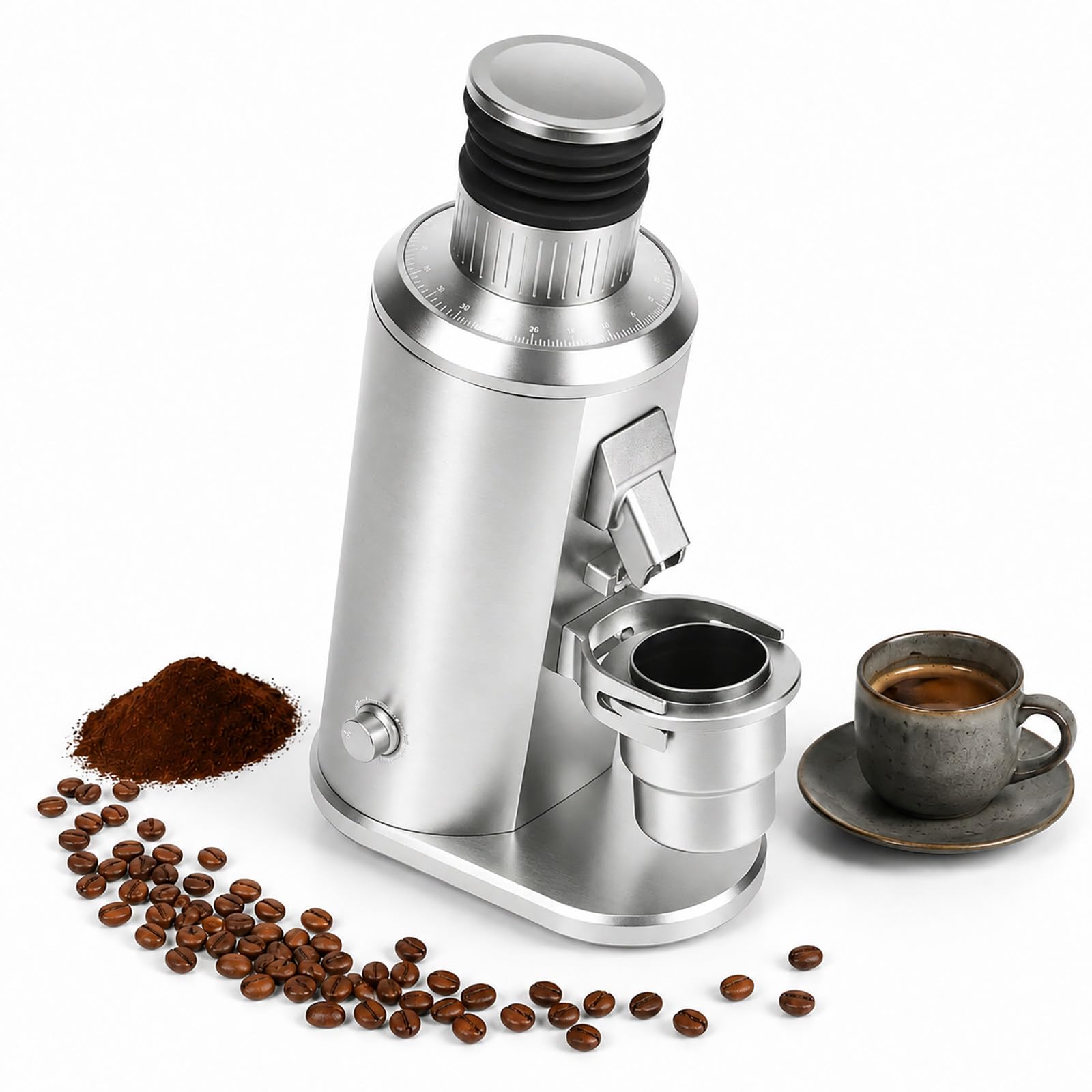 vnmudzeo 80mm Flat Burr Coffee Grinder - 550W Variable Speed Espresso Grinder with 0-100 Stepless Grind Adjustment, 70g Bellows Hopper and 58mm Portafilter Fork Silver